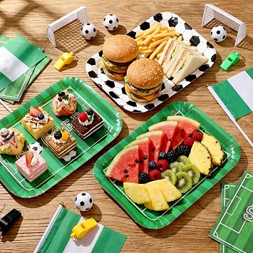 SiliFine Serving Trays 13 x 9 Inch Disposable Theme Party Decorations Paper Food Trays for Tailgate Events Sport Theme Birthdays Rugby Game Day Party(6 Pcs,Soccer)
