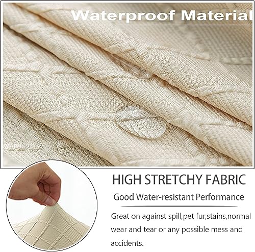 Miniatura 4 de Funda impermeable para silla de comedor, tela de elastano, funda elástica para silla, extraíble y lavable, de jacquard Parsons (beige, juego de 6)