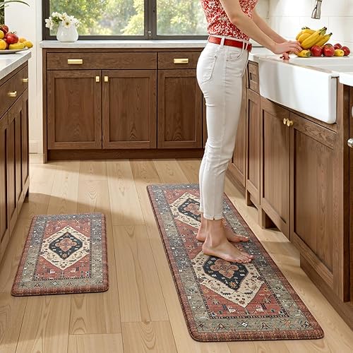 Miniatura 7 de KIMODE - Juego de 2 tapetes de cocina bohemios, antifatiga, antideslizantes, impermeables, ergonómicos, acolchados, cómodos, para lavandería,