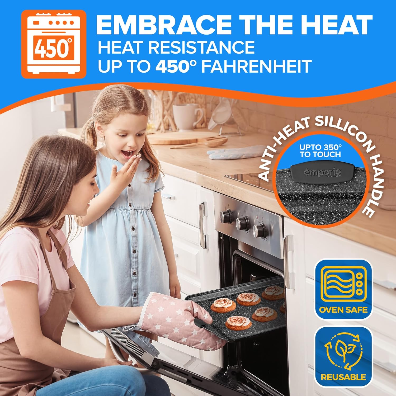 Baking Pan Set - Nonstick Coating, Carbon Steel Bakeware Set with Red Silicone Handles, PFOA, PFOS, PTFE Free, Recipe Booklet Included, Oven Safe Tray (Up To 450° F), Set of 6 - Black - Image 4