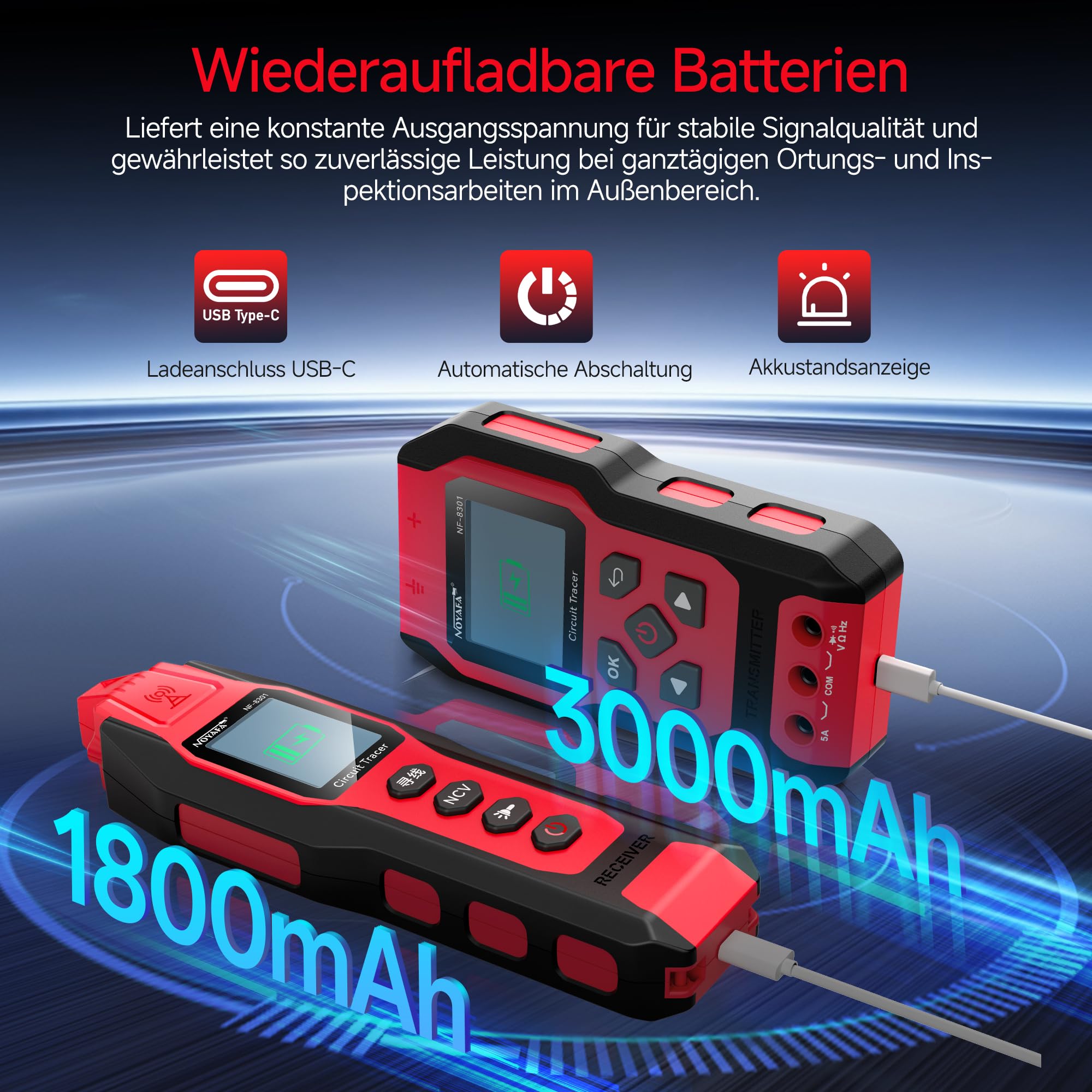 NOYAFA NF-8301 Kabelsuchgerät & Leitungssucher mit Digitalmultimeter, Unterirdischer Kabeldetektor, 8 Stufige Empfindlichkeit, Circuit Tracer für Wand, Sicherungs & Bewässerungskabel