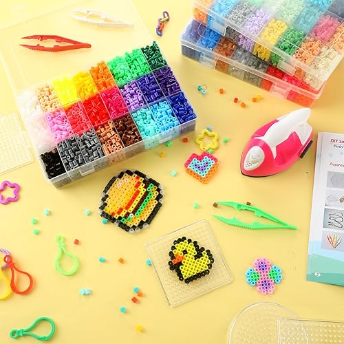 Miniatura 6 de Juego de cuentas de fusibles de 72 colores, 12600 cuentas fusibles de 0.197 pulgadas con mini hierro portátil, 5 tableros de clavijas, 5 papel de