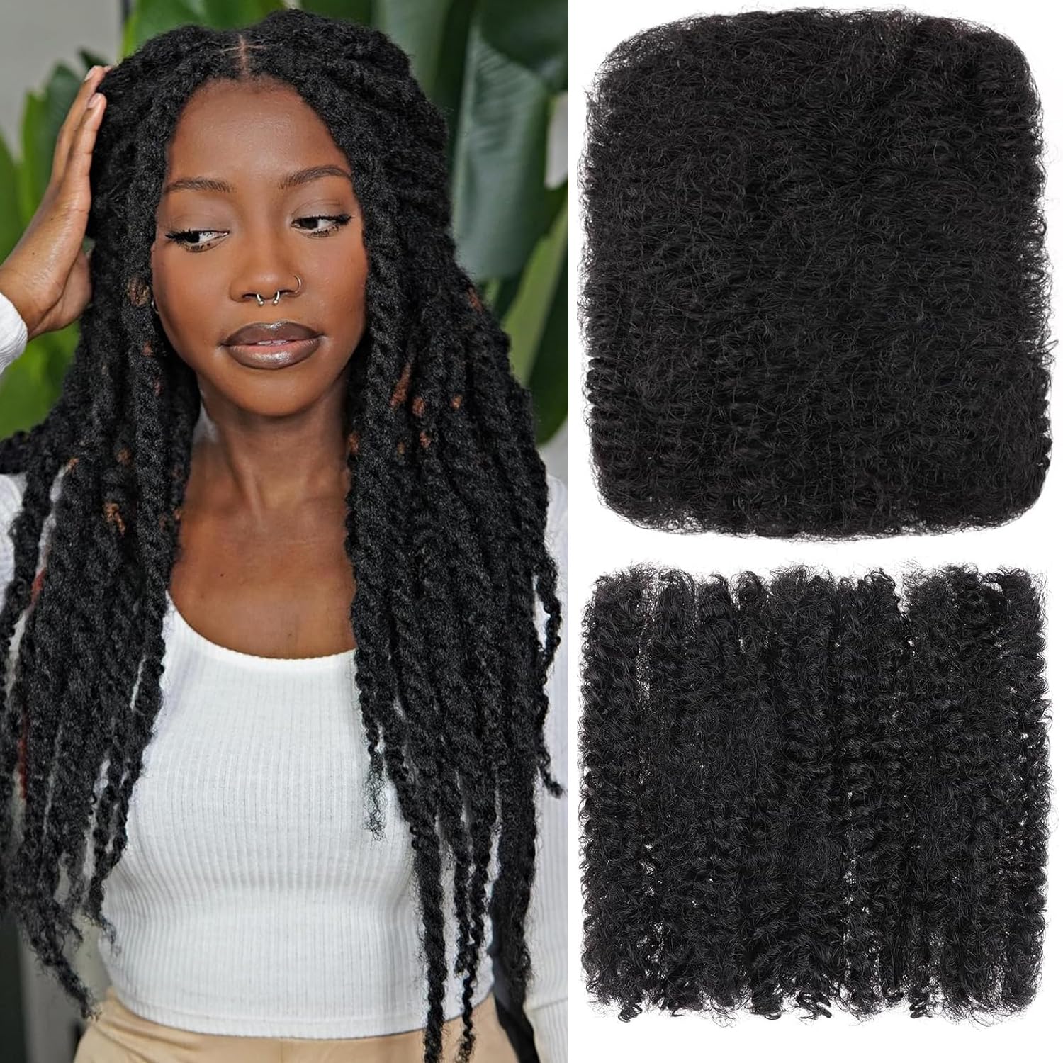 Mscat 16 Inch 1 Bundle Black Afro Kinkys Bulk Human Hair For Dreadlocks 1B#, 16 Inch (Pack of 1)