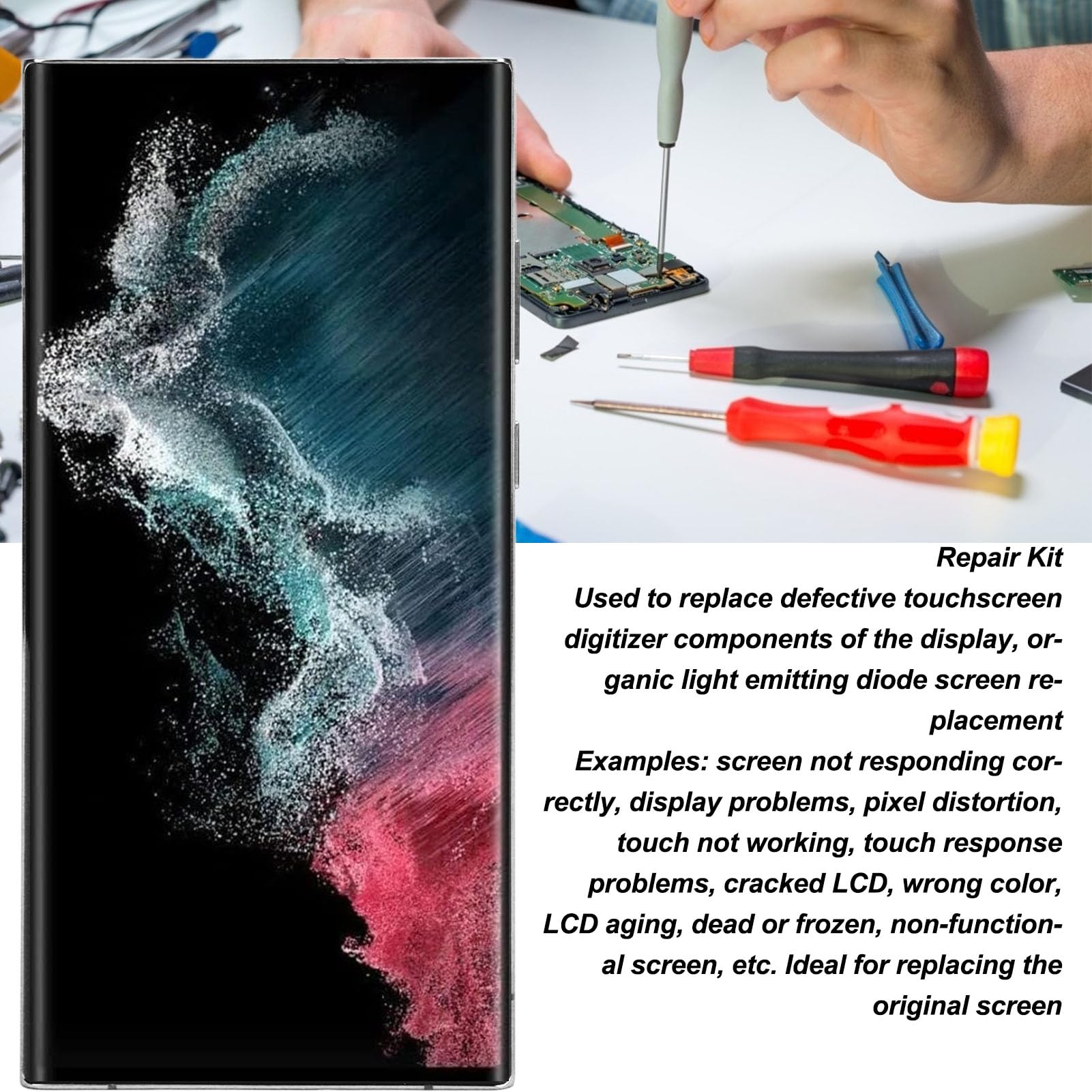 Naroote Schermo LCD Sostitutivo Touch Screen Digitizer per S22 Ultra, Grande luminosità e Risoluzione, Adatto per Professionisti della Riparazione del Telefono, Materiale AMOLED Dinamico 2X (SILVER)