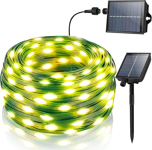 Battery&Solar String Lights [2 in 1],Solar Lights Outdoor Garden 30M/100Ft 300 LED IP67 Waterproof 5 Brightness Warm White 8 Modes,Fairy Lights Indoor for Decorations Fence/Tree/Home/Party/Patio