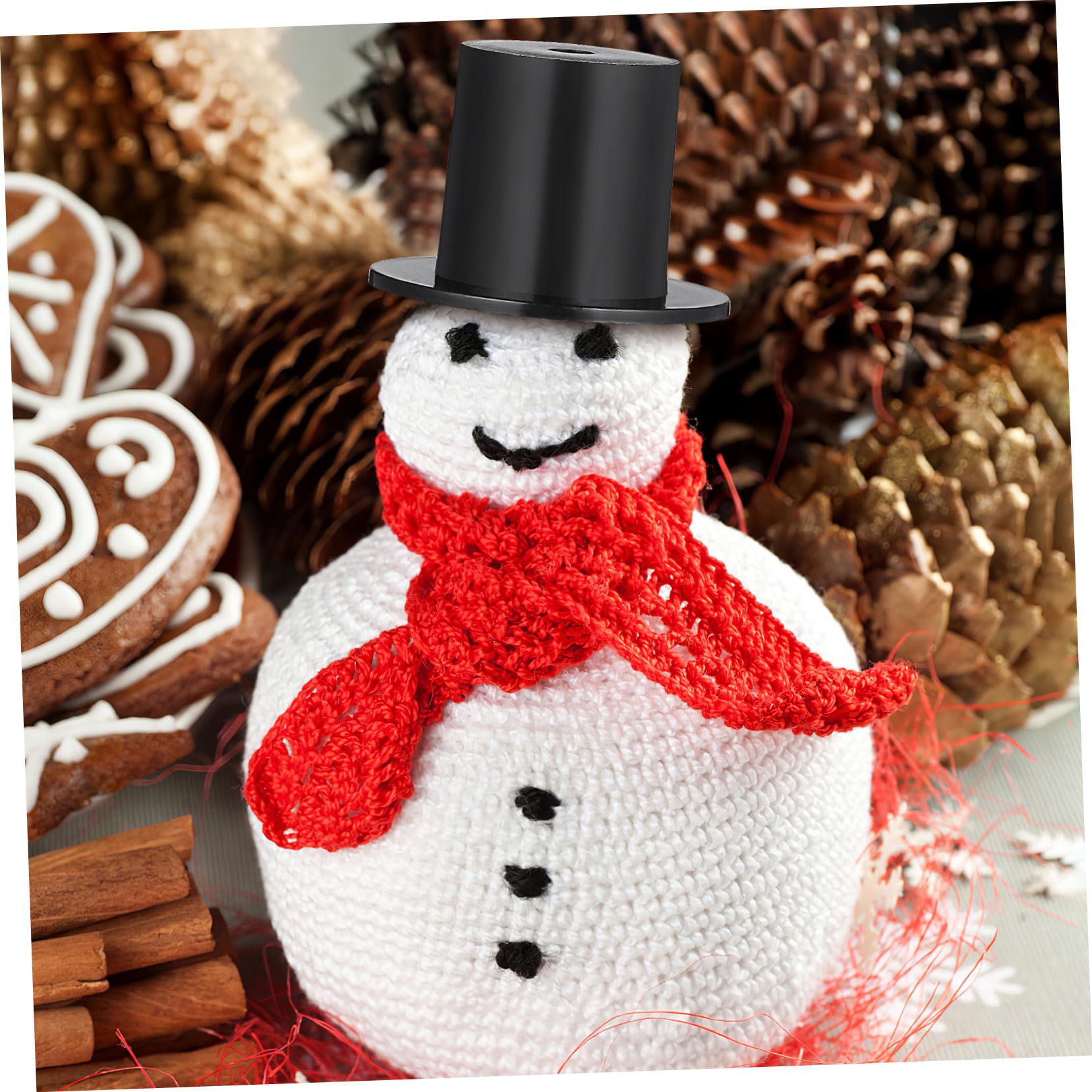 50 Pièces Mini Chapeaux Haut de Forme Noirs Plastique pour Poupées Accessoires DIY Décoration Noël Fête Bonhomme