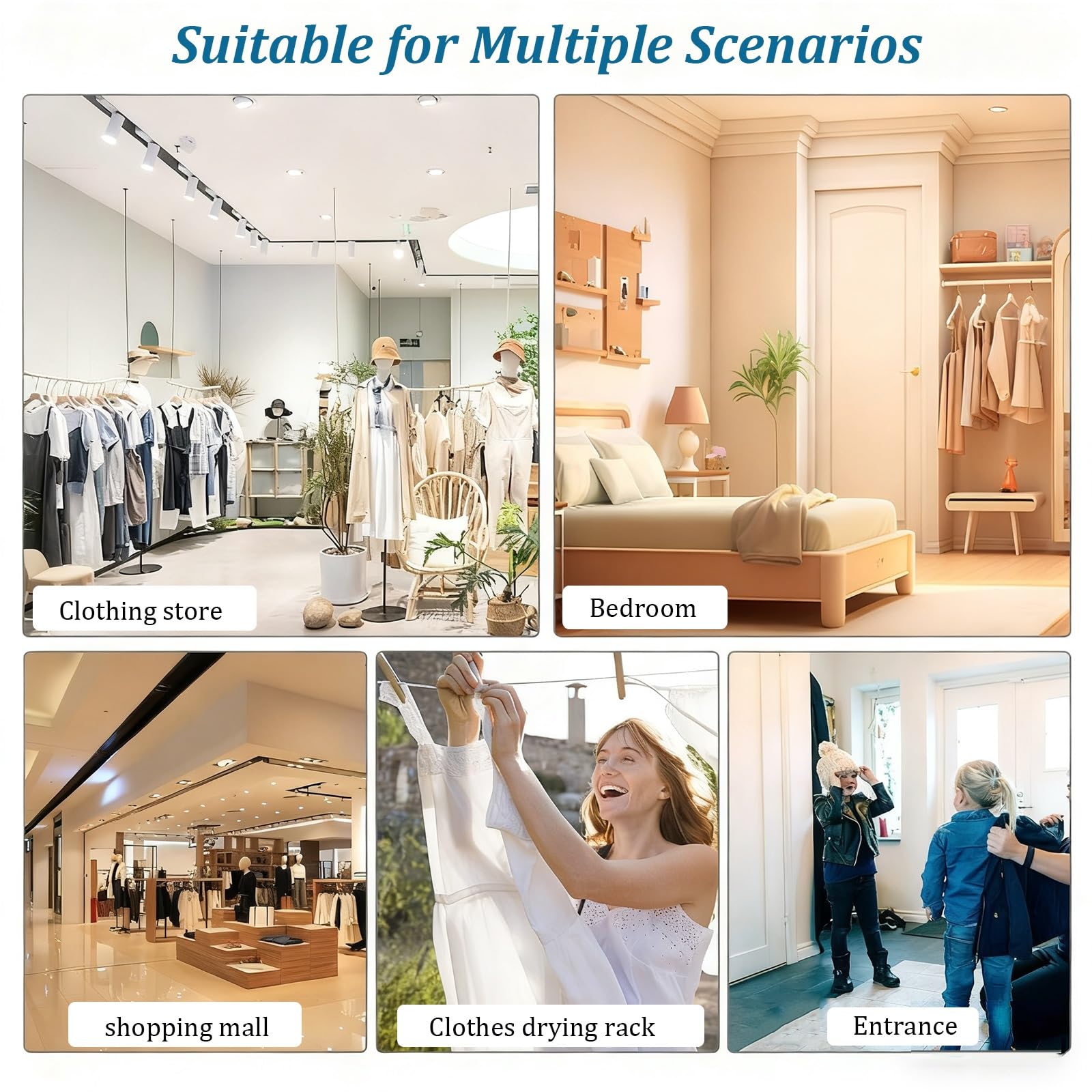 Estante de exhibición de ropa de metal de 6 brazos, altura ajustable de 116 a 160 cm, estante comercial resistente para ropa para el hogar y tienda minorista