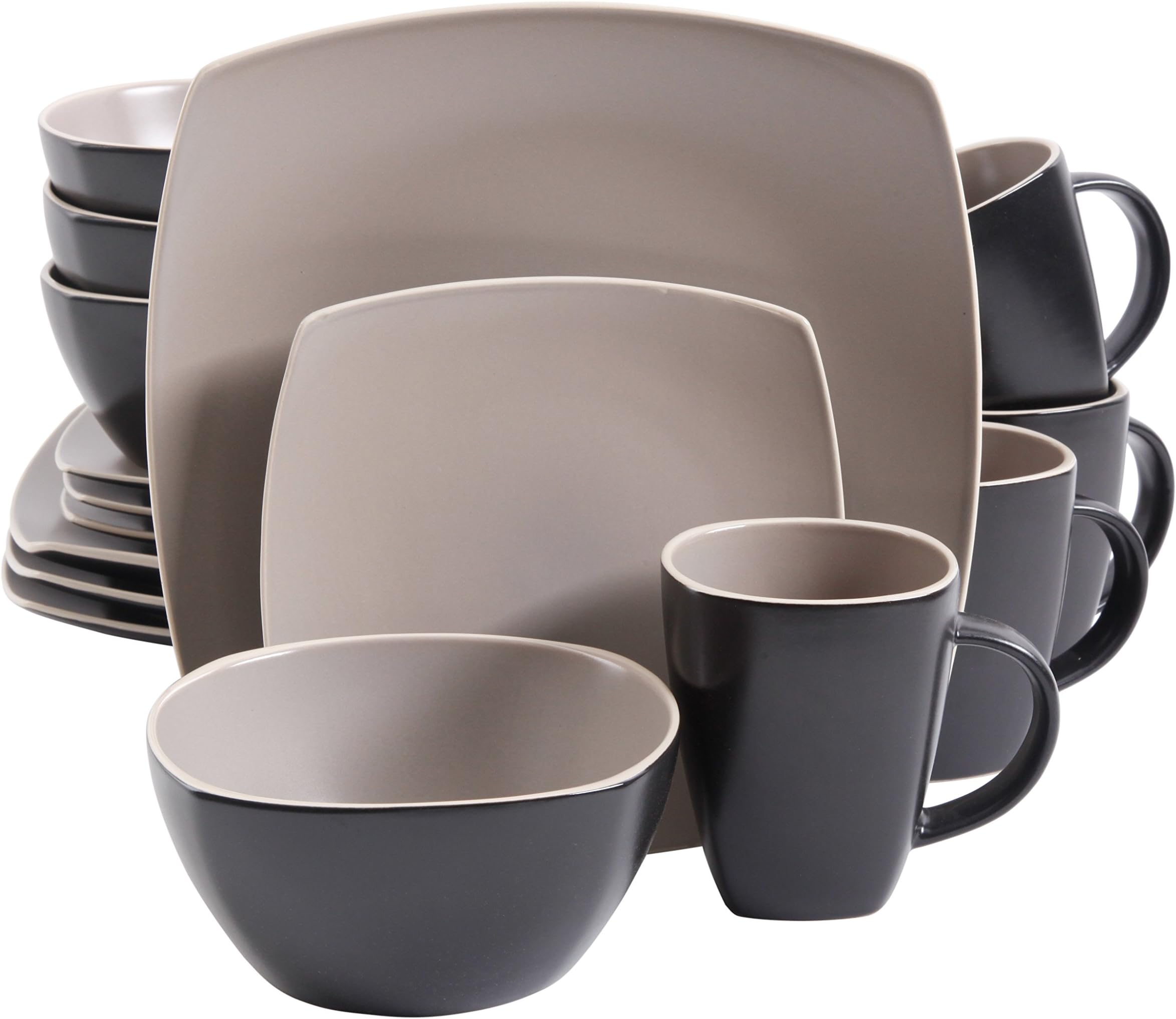 Gibson Soho Lounge Elite Dinnerware Set, Service for 4 (16pcs), Matte Taupe