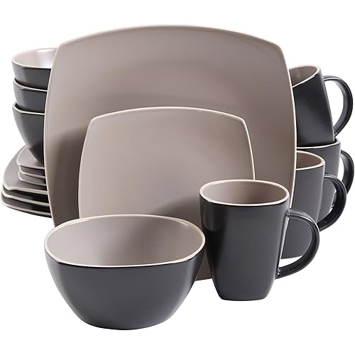Gibson Elite Soho Lounge Dinnerware Set, Service for 4 (16pcs), Matte Taupe