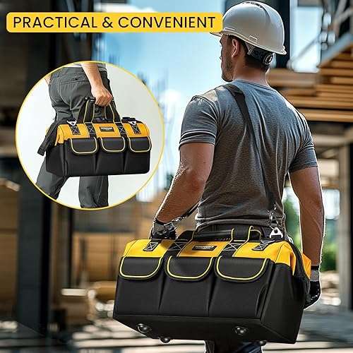 Miniatura 7 de Bolsa de herramientas, organizadores de herramientas de boca ancha de 15 pulgadas, bolsa de herramientas grande de 600 denier para bricolaje y