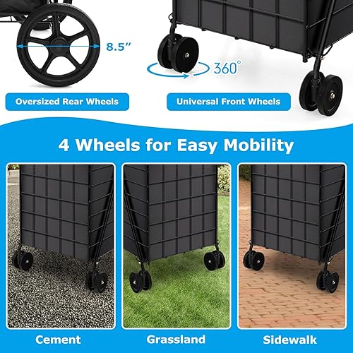 Miniatura 3 de Goplus Carrito de compras plegable para comestibles, carrito de comestibles jumbo mejorado con forro impermeable, capacidad de 32 galones, ruedas