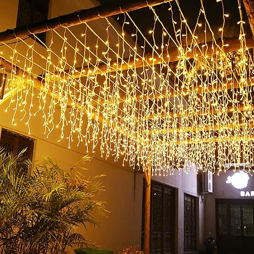 Miniatura 2 de Luces LED de carámbanos, 8 modos de 16.4 pies, 112 luces LED de Navidad, cortina corta colgante de hadas, luces extensibles para boda, balcón,