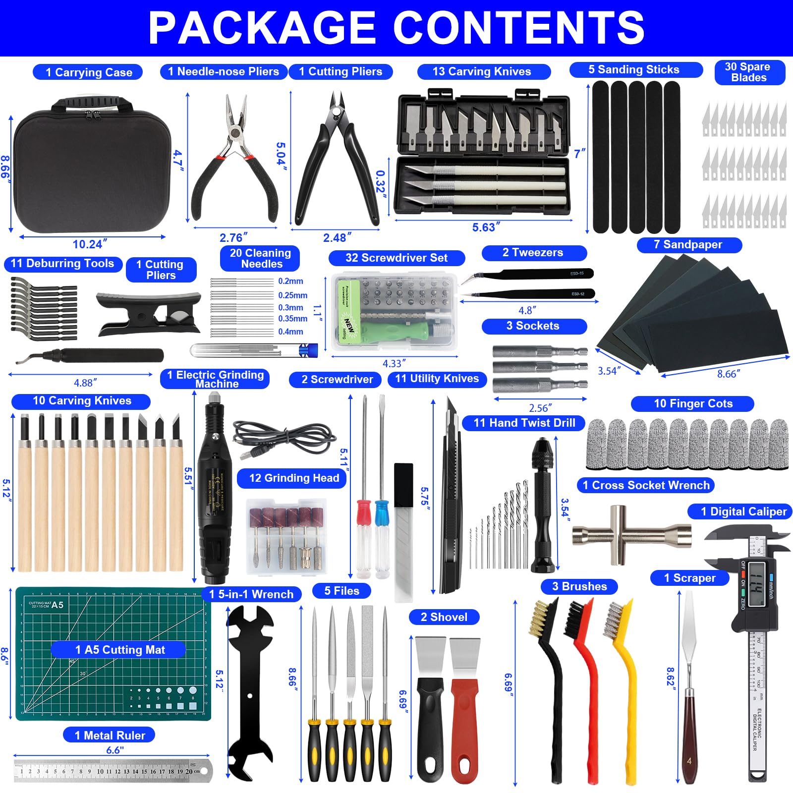 202 PCS 3D Impresora Herramientas Kit, Incluye Kit de Limpieza de Boquillas, Desbarbado, Herramientas de Extracción, Llaves, Pinzas, Alicates y más, Limpieza y Acabado de Modelos de Impresión 3D