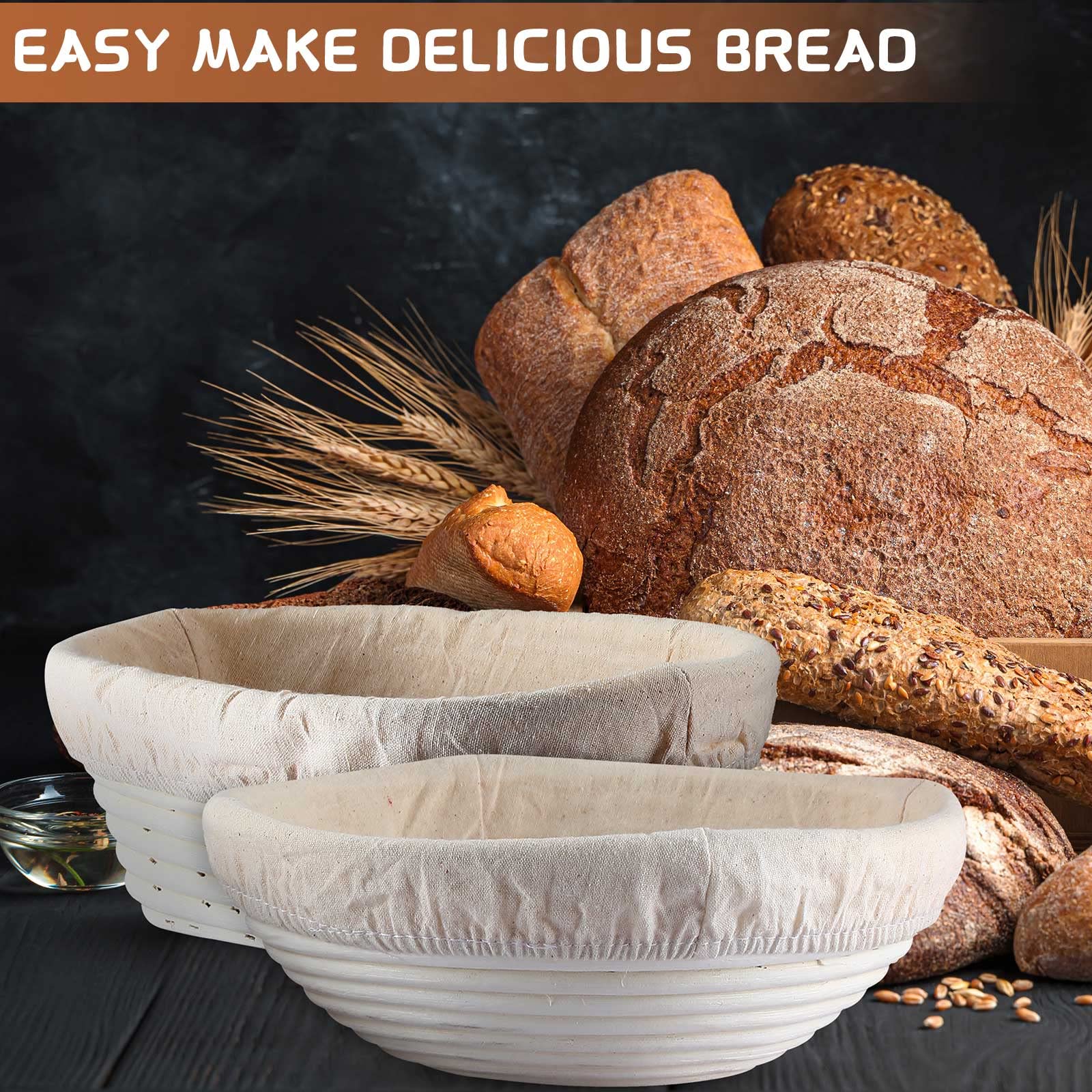 Nuanchu 4 Stück Gärkorb 22,9 cm runder Brotgärkorb 25,4 cm ovaler Rattan-Brotkorb Backschale für Sauerteig, Brot, Backen, Heimbäcker