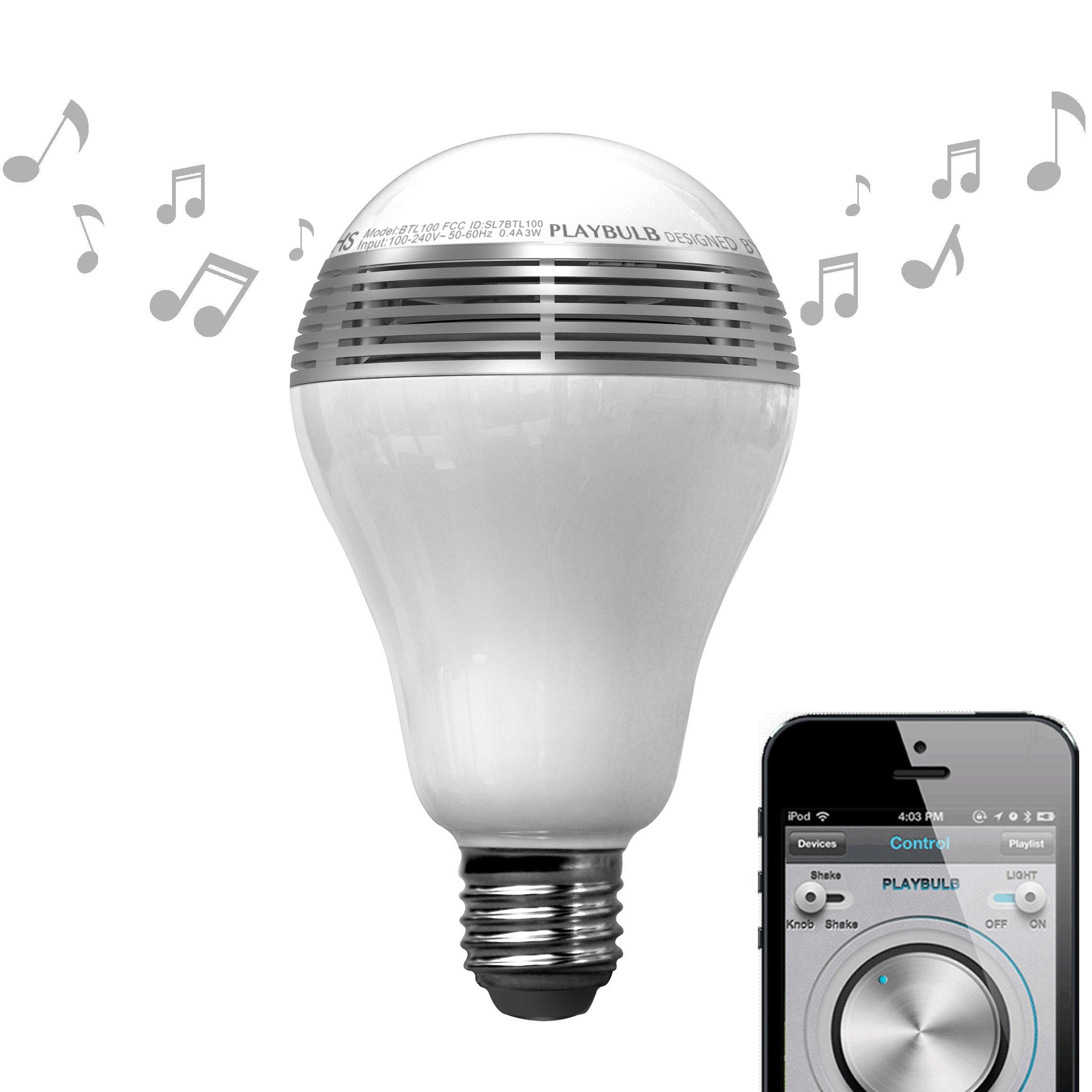 MiPow PlayBulb Smart - Altavoz Bombilla Bluetooth con LED para móvil iOS/Android, Blanco