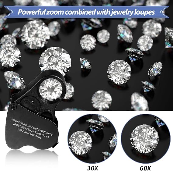 Jetec 2 Pcs Jewelers Loupe 30X 60X 90X Magnifying Glass with LED,Black