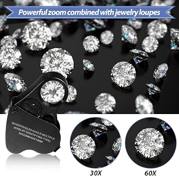 Jetec 2 Pcs Jewelers Loupe 30X 60X 90X Magnifying Glass with LED,Black