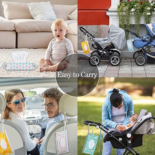 Miniatura 7 de FEBSNOW Paquete de 4 dispensadores de toallitas para bebé, soporte portátil recargable, contenedor de toallitas para bebés, dispensador de