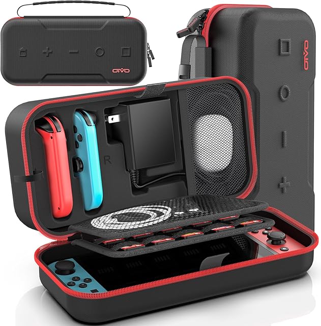 OIVO twarde etui do Nintendo Switch & Switch OLED, etui do przenoszenia Joycon i adapterów Hardcase Ochronny, etui do przechowywania z 20 miejscami na karty, czerwone