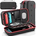 Switch Carrying Case Compatible with Nintendo & OLED, Portable Switch Travel Carry Case Fit for Joy-Con and Adapter, Hard Shell Protective OLED Pouch Bag with 20 Games, Red Wii Accessory Kits