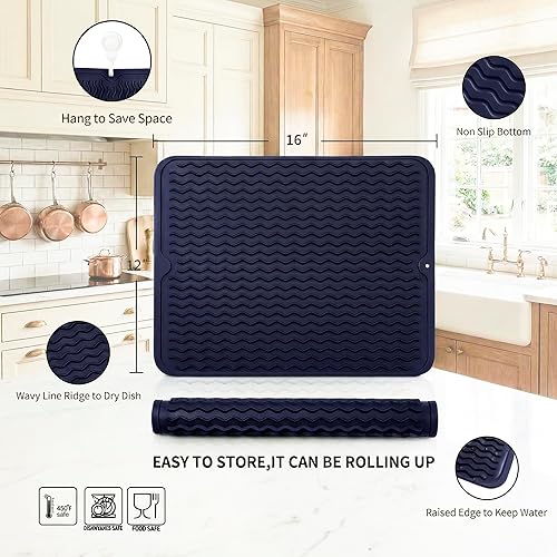 Miniatura 2 de MicoYang Tapete de silicona para secado de platos para múltiples usos, fácil de limpiar, ecológico, resistente al calor, tapete de silicona