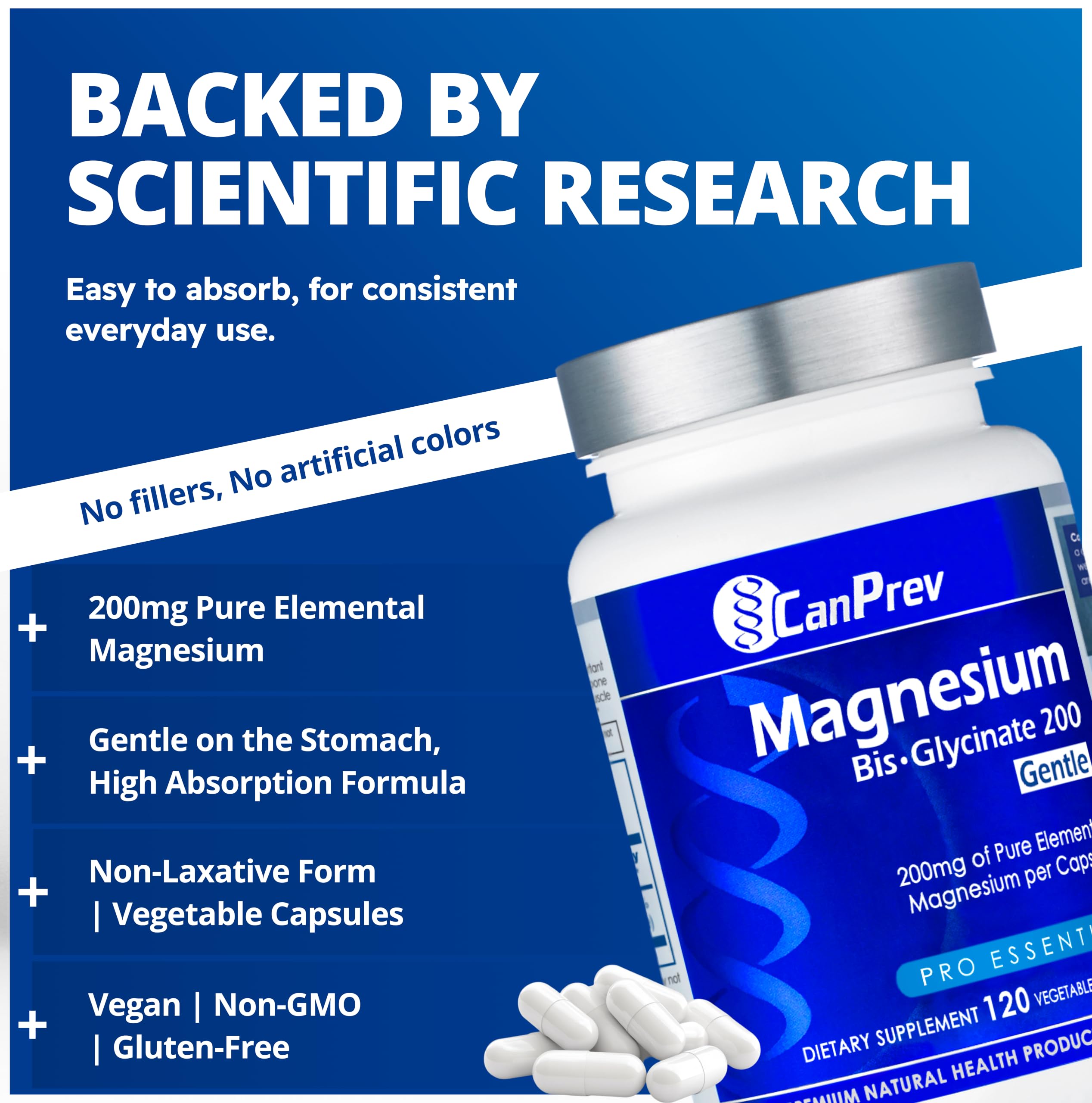 CanPrev Magnesium Glycinate 200mg (Bisglycinate), 120 Vegan Capsules — Amazon image 3
