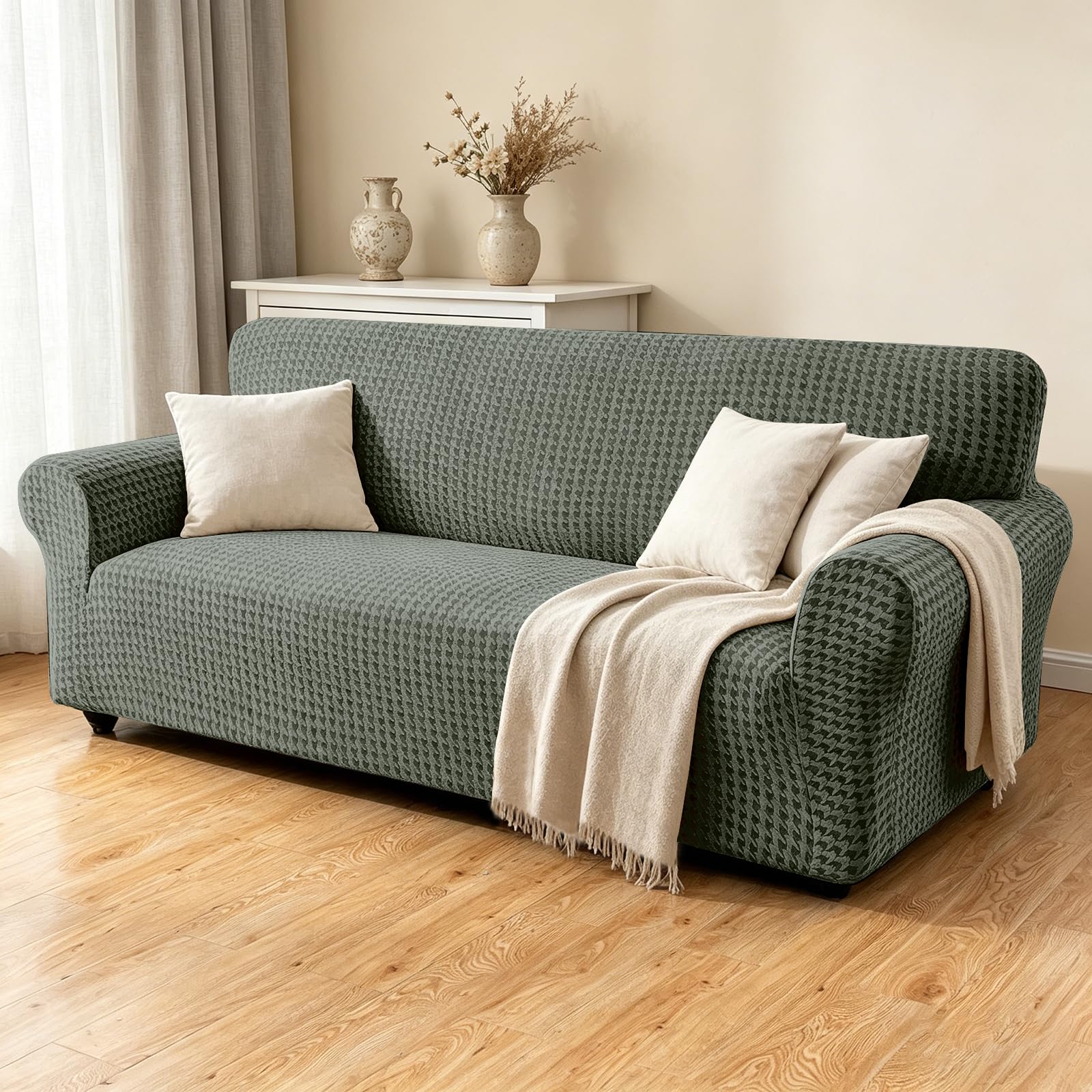 YSTELLAA Natale Copridivano 3 Posti con Braccioli, Copri Divano AntiGraffio Gatto Cani, Copridivani Elasticizzati, Fodera Divano Moderno, Sofa Cover Antiscivolo Antimacchia, Verde Militare