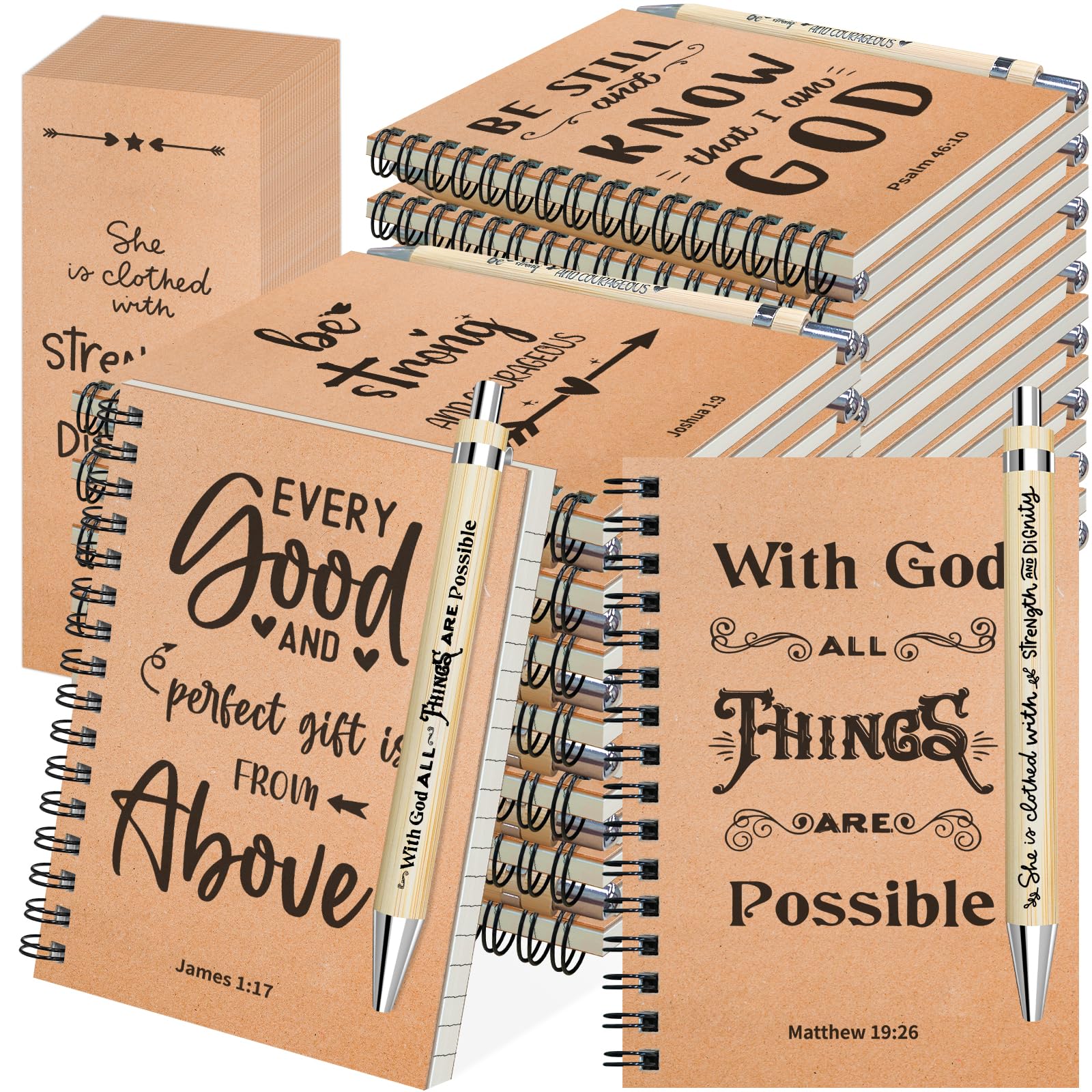 OSIMIG 90 Pcs/30 Set Christian Spiral Notebooks Bulk with Ballpoint Pen and Bookmark; Small Prayer Journal Notebook; Christian Gifts for Church