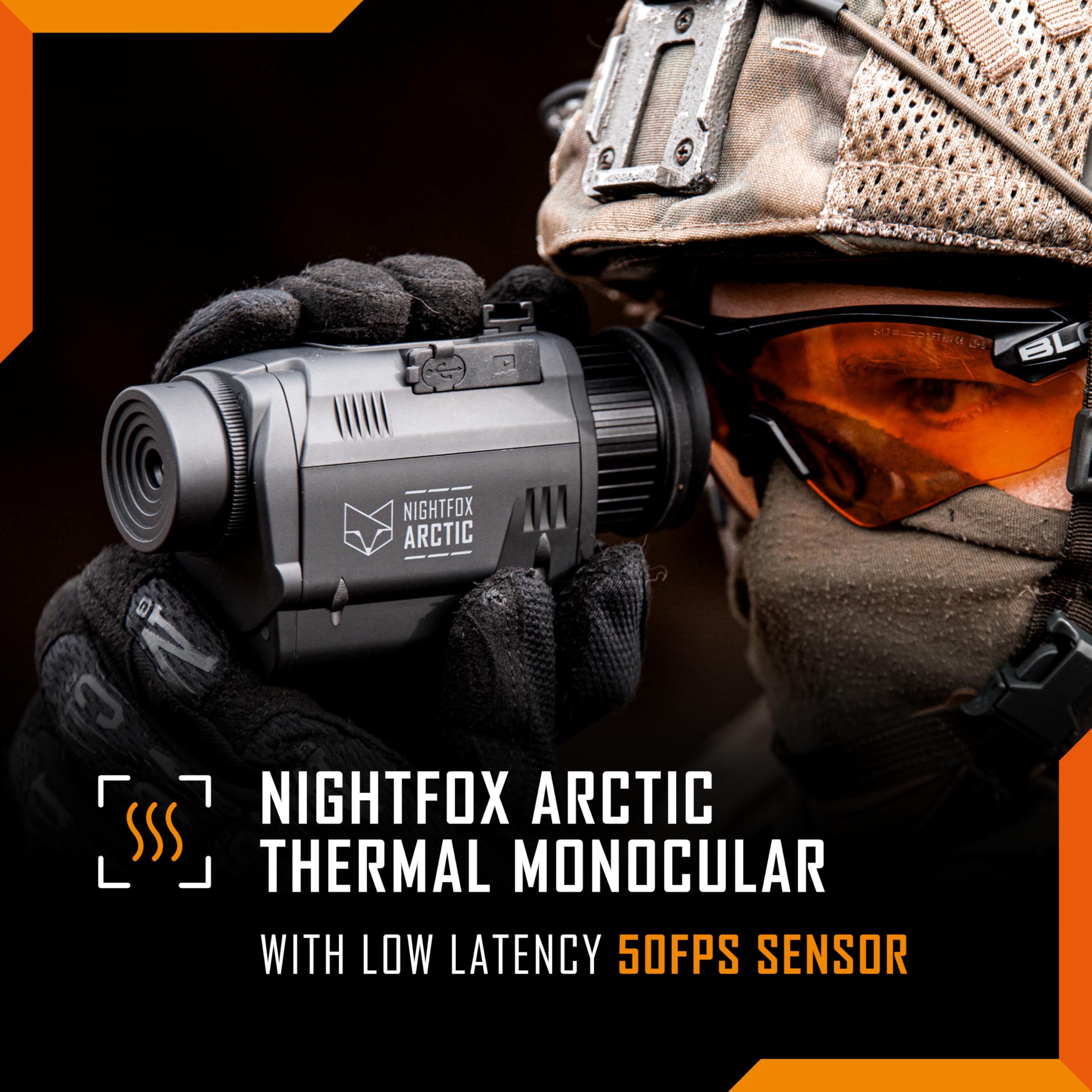 NIGHTFOX Arctic Thermal Monoculaire vision nocturne monté sur tête ou casque Caméra thermique à faible latence 50 fps Étanche IP65 FOV 24° Résolution 256 x 192