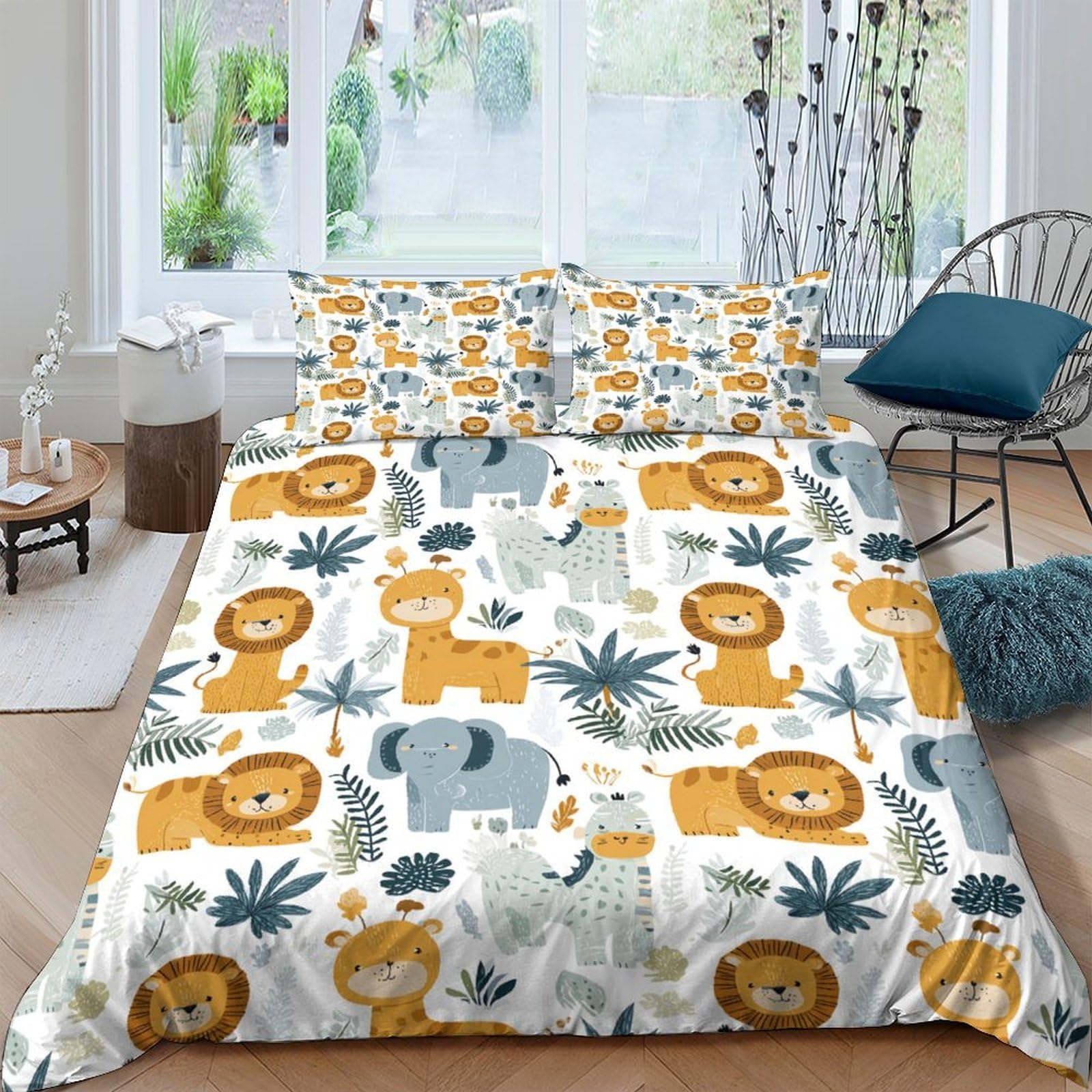 Ctjqhvkz Style-3 3D Printed Jungle Lion Fitted Sheet Microfiber Soft Breathable Safari Elephant Mattress Cover For Bedroom Dorm Decor Single（135X200cm）