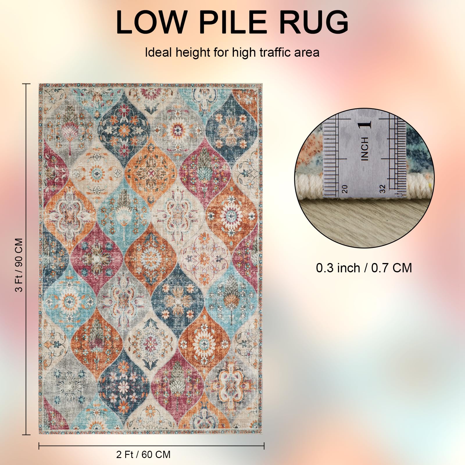BRICHOEE Moroccan Boho Area Rug, 2x3 Inch Printed Thin Entryway