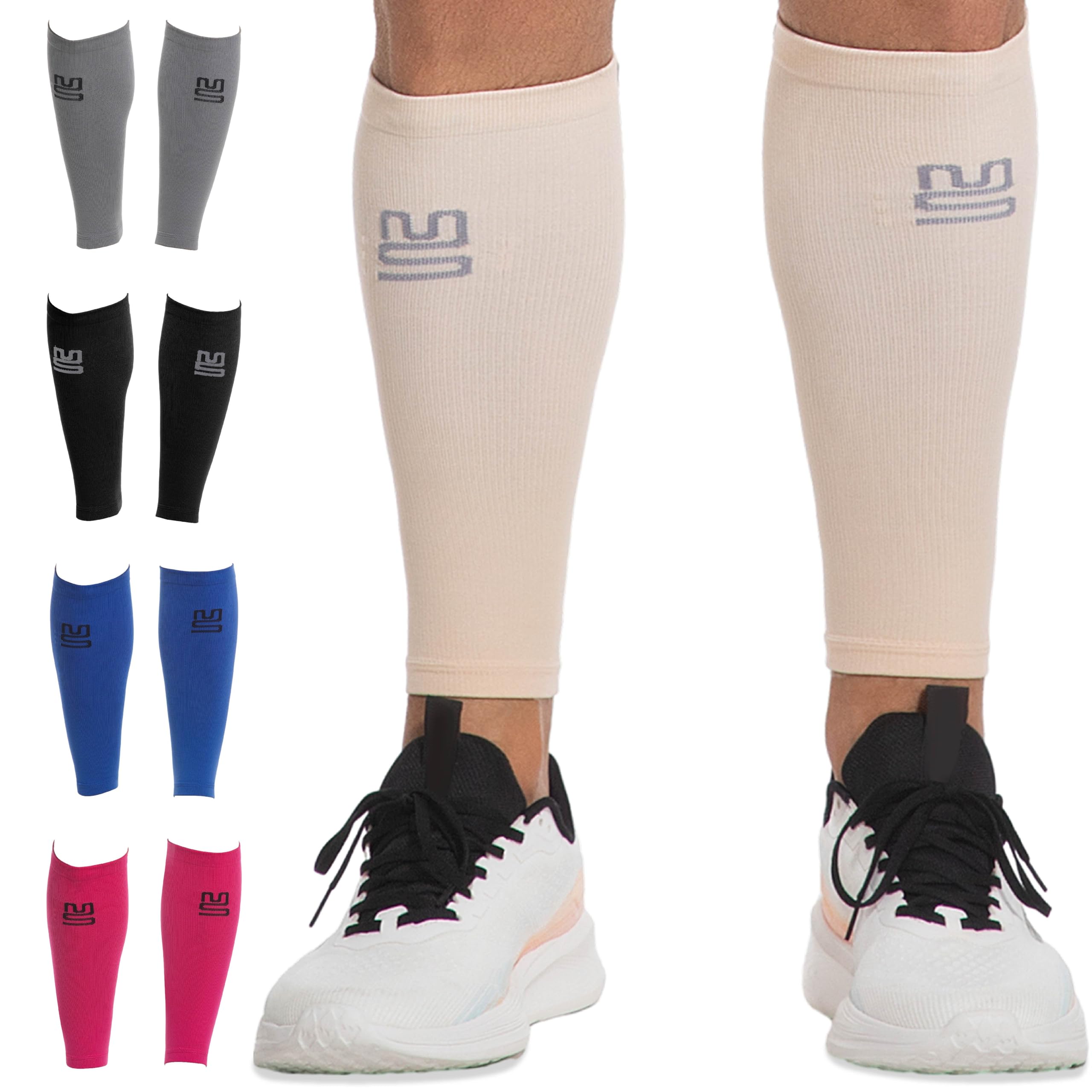 Modetro Sports Unisex Beige Calf Compression Sleeves For Men Women - 20-30Mmhg Shin Splints Support - Calf Support Sm