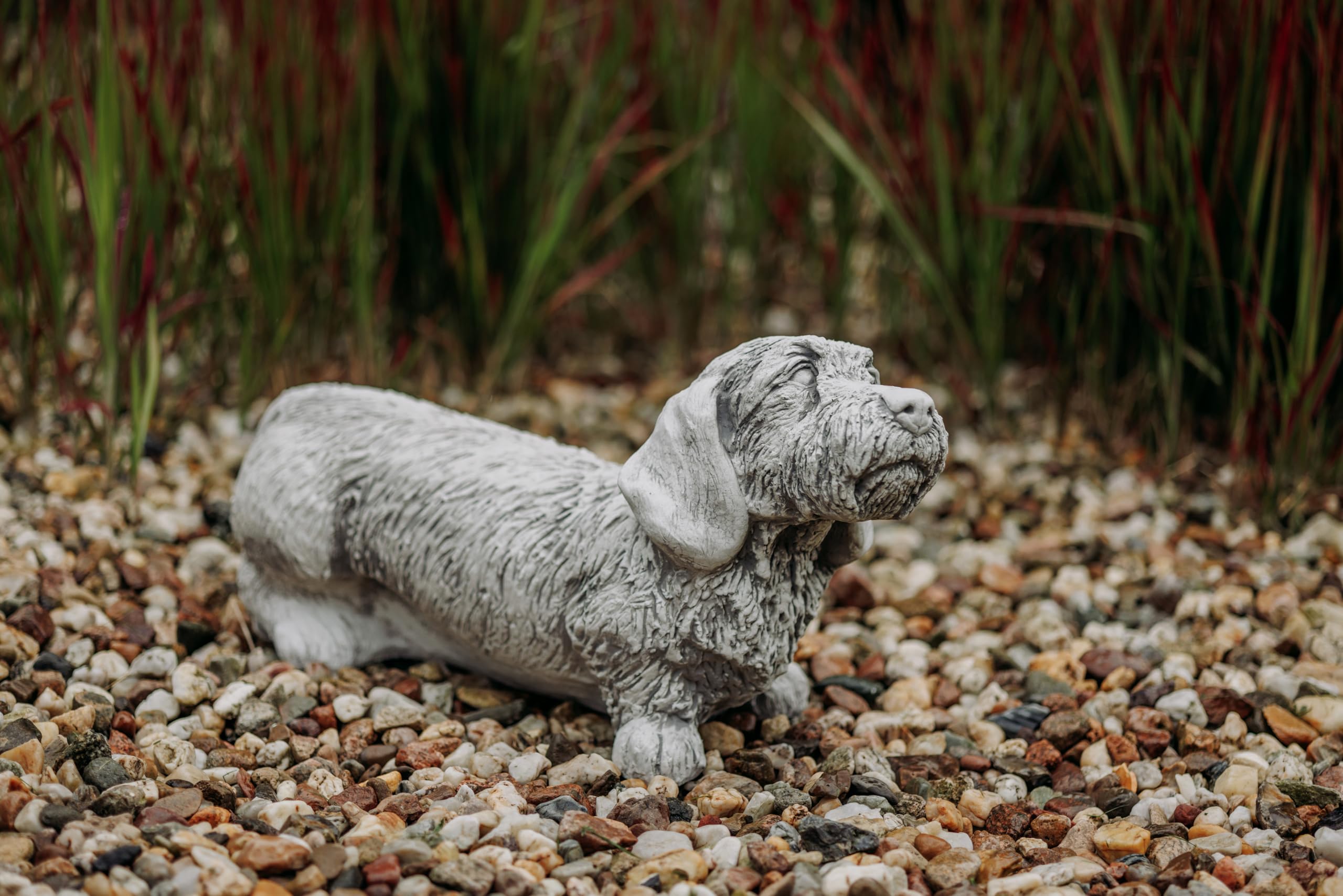 gartendekoparadies.de Hund Rauhaardackel Steinfigur aus Steinguss, Grau, Frostsicher für Außenbereich, H. 30 cm, 26 kg