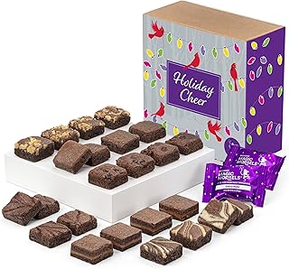 Fairytale Brownies Holiday Cheer Magic Morsel 24 Individually Wrapped Gourmet Chocolate Food Gift Basket - 1.5 Inch x 1.5 Inch Bite-Size Brownies - 24 Pieces - Item CR424HC