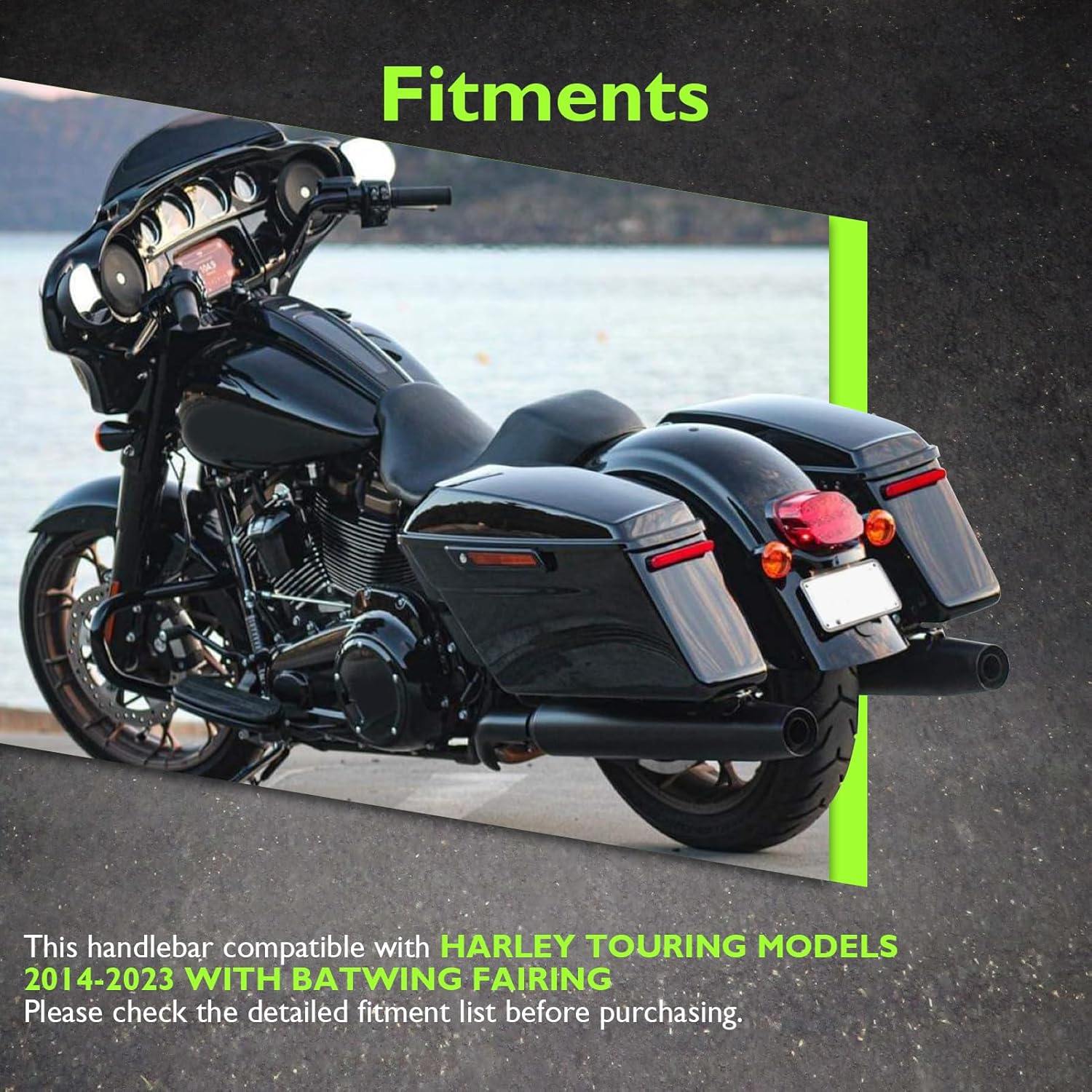 Mofun 10" Pre-wired Handlebars 1 1/4" Ape Hangers Meathook Ape Bar With Batwing Fairing Compatible with Harley Bagger Touring Street Glide Electra Tri Glide Ultra Limited 2014-2023 Chrome