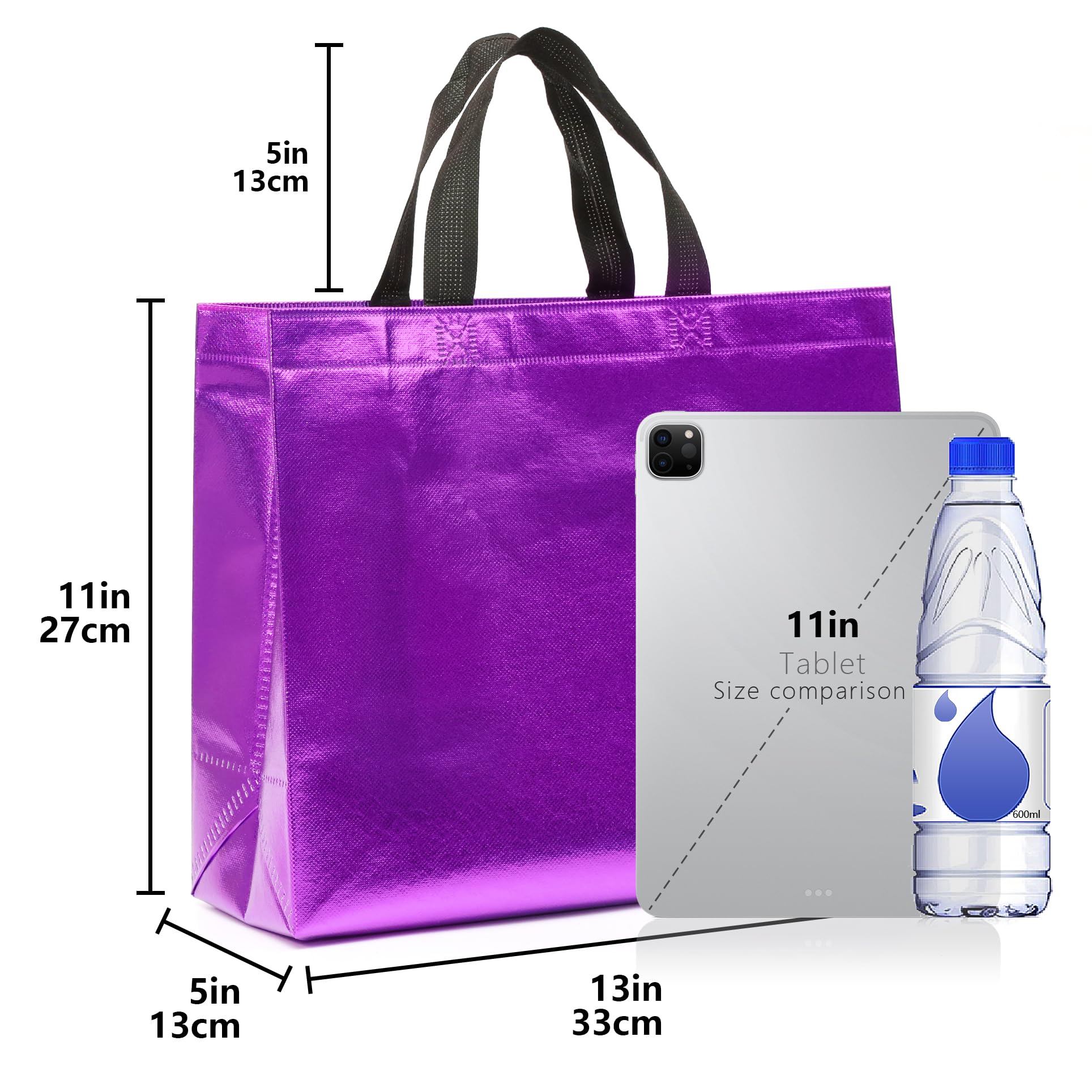 KeerxunBag 12Pcs Reusable Gift Bags（Includes Tissue Paper） Gift bag with handle Birthdays Parties Holidays Weddings Medium 13x5x11in Purple Gift Bags