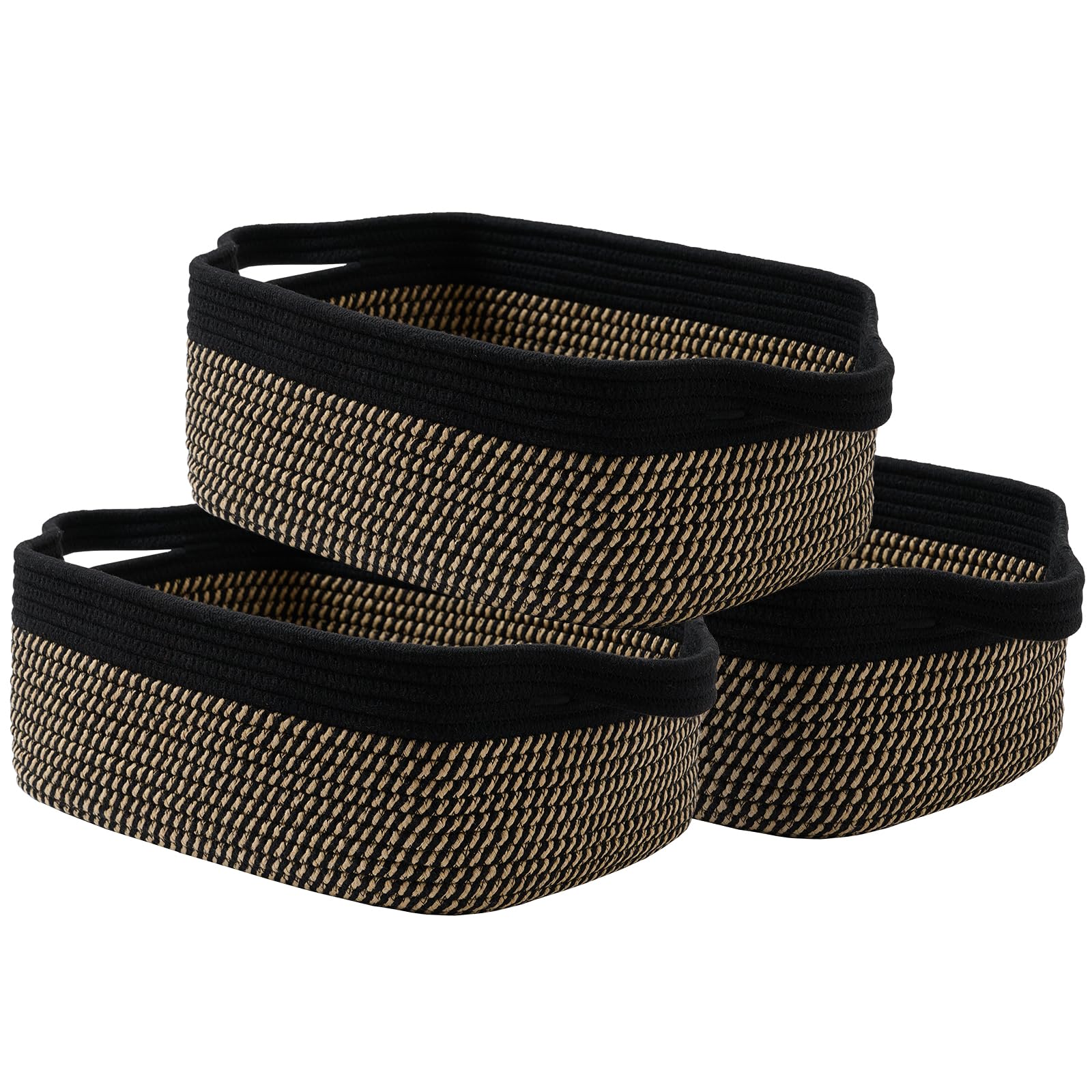 KALLAX Small Woven Basket, 14 x 10 x 5.6 Inches, Small Storage Baskets for Organizing, Gift Baskets Empty, Cute Rope Shelf Closet Storage Bins for Shelves, Dog Toy Basket, Black &amp; Brown
