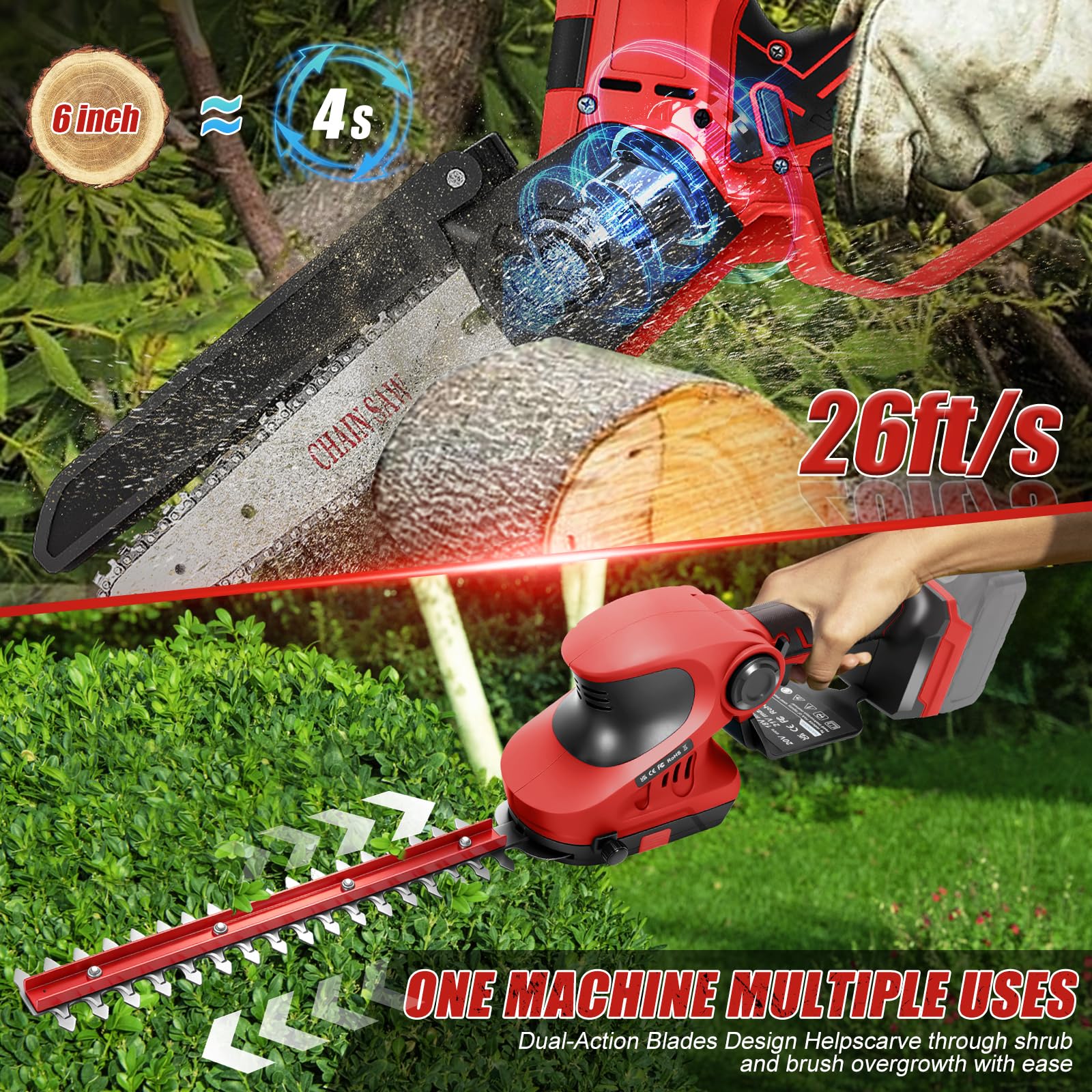 Motosega a batteria, tagliasiepi 3 in 1, compatibile con Milwaukee 18 V, senza batterie