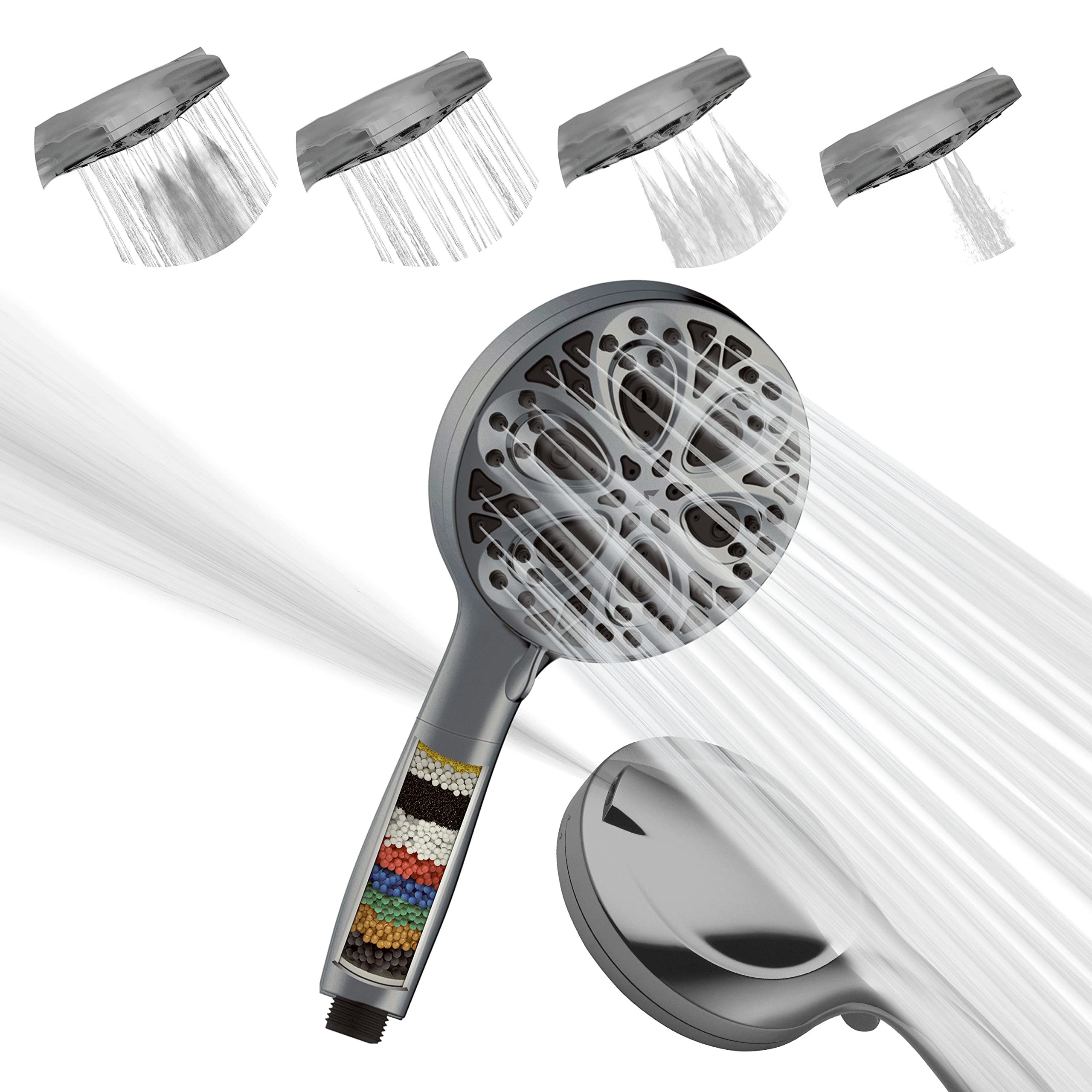 SparkPod Shower Head High Pressure with Filter and 10 Spray Settings - Luxury 5" Handheld High Power Shower Heads with High Pressure Jets - Showerhead with Filter and 10 Functions - Charcoal Grey — image 1