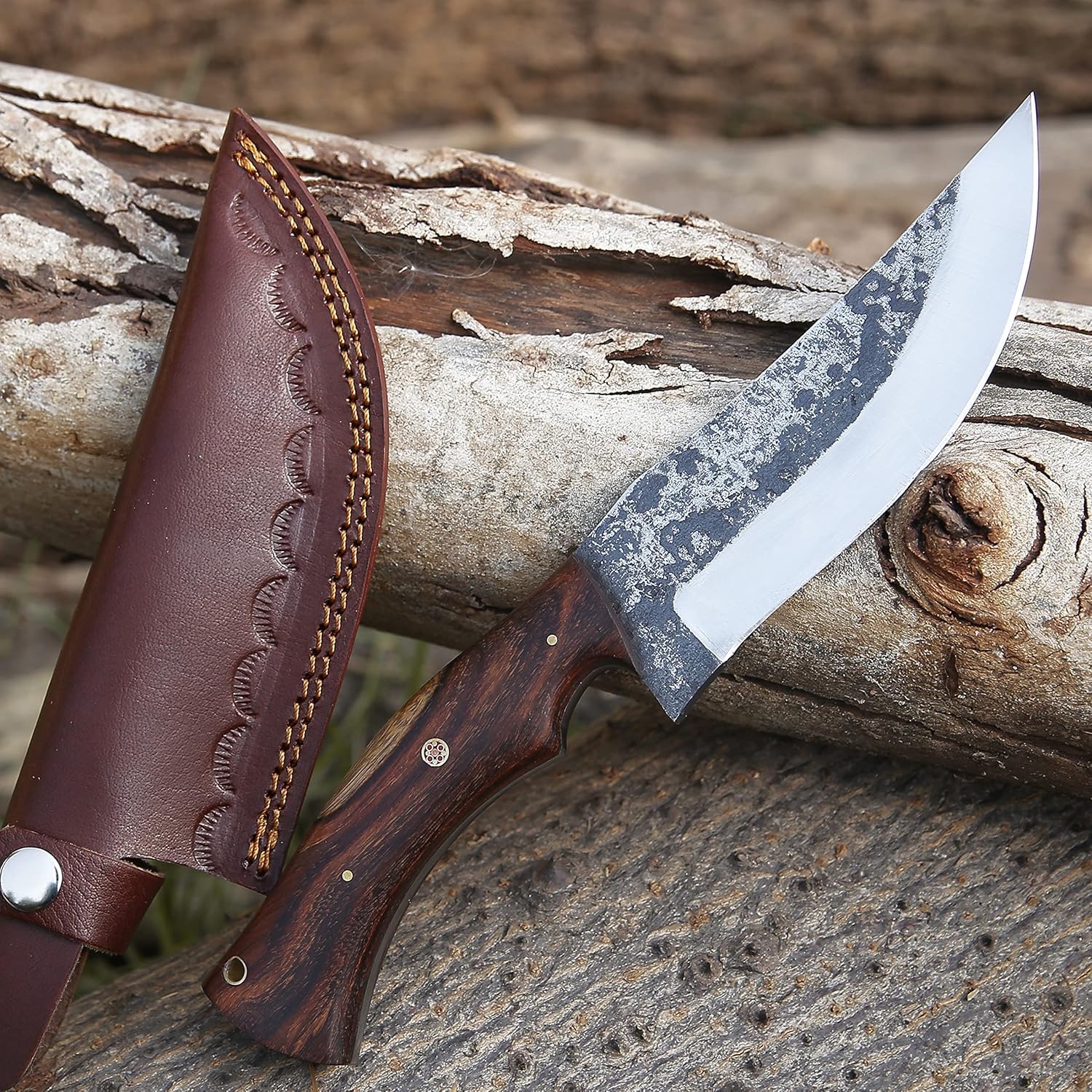 1095 High Carbon Steel Bushcraft Knife Full Tang Hunting Knife with Leather Sheath Handmade 11 Inches Fixed Blade knife Along with Rosewood Handle