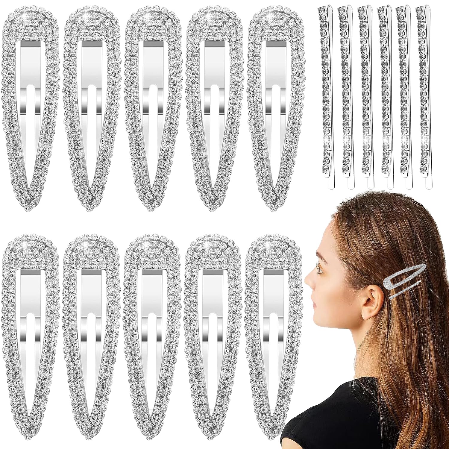 Amazon.co.jp: ラインストーン水滴クリスタルヘアクリップ16個