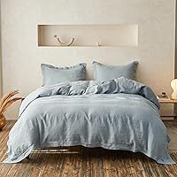 Vista 12 de Simple&Opulence - Juego de funda de edredón de 100% lino puro, color liso con detalles bordados, disponible en tamaño individual, matrimonial, Queen
