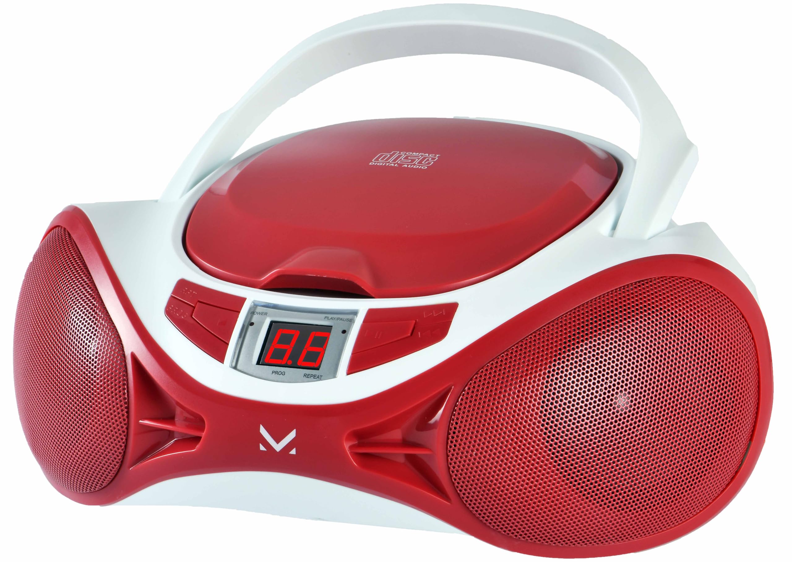 Majestic AH 1262R AX - Boom Box Portatile con Lettore CD, Ingresso AUX-IN, doppia possibilità di alimentzione (cavo incluso, batterie non incluse) BiancoRosso)