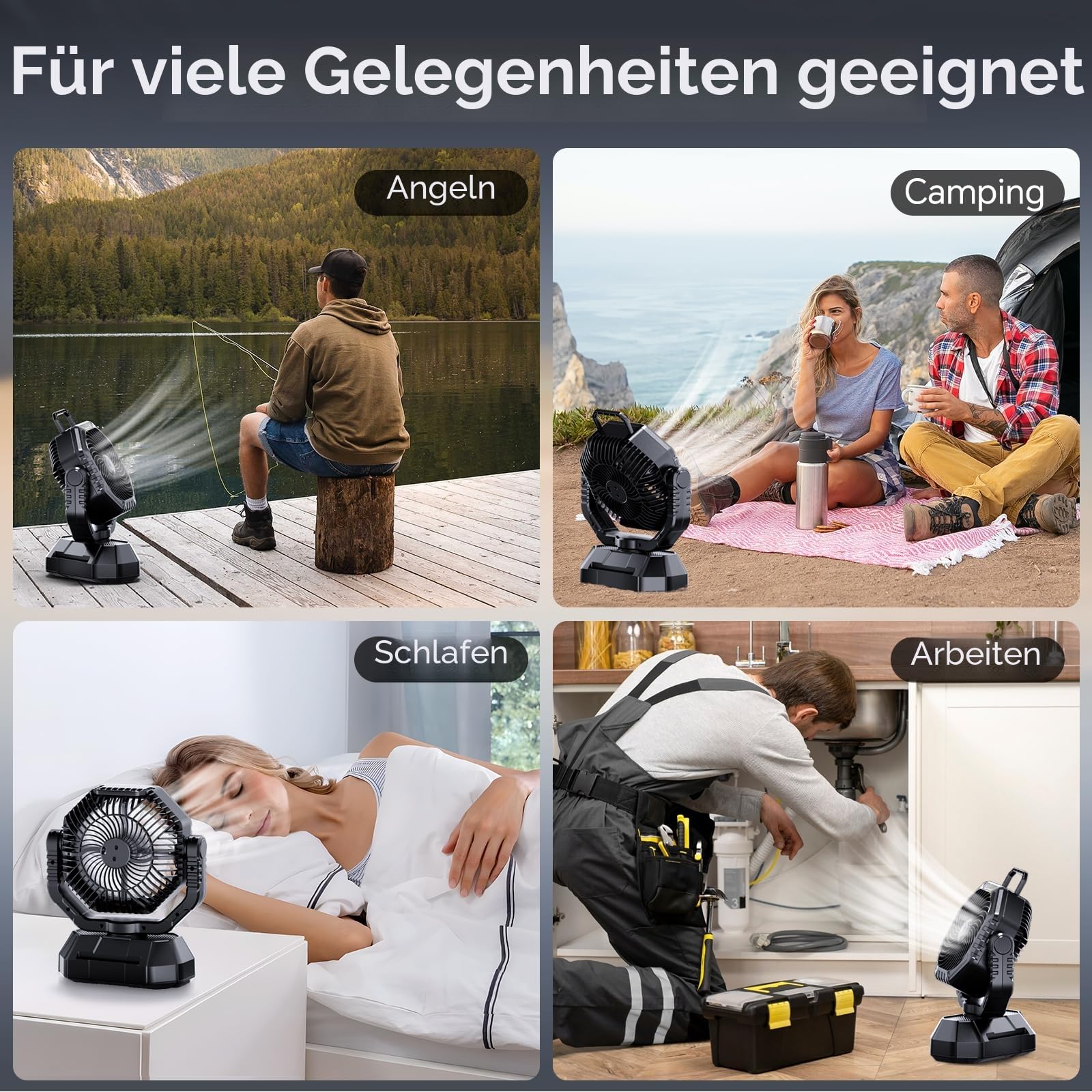 AJVV Camping Ventilator 20000mAh Akku Ventilator mit Fernbedienung LED Licht 270° Drehung Tischventilator