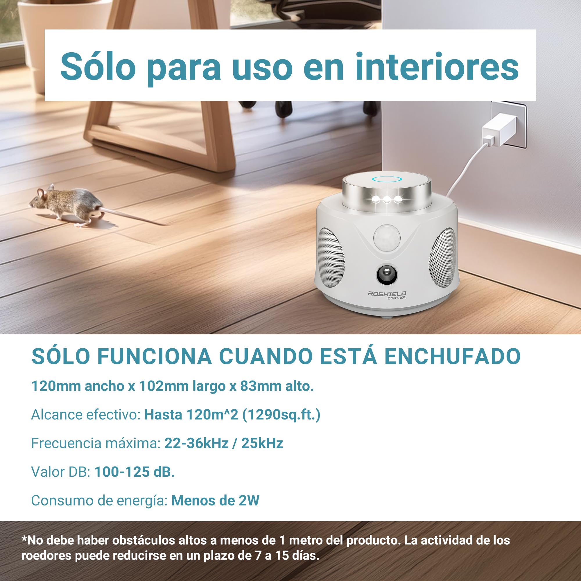 ROSHIELD Repelente de Plagas - Ahuyentador ultrasónico enchufable para el Control de plagas - Apto para Ratones, Ratas, cucarachas, Hormigas, arañas, grillos, pulgas y Gusanos de Seda