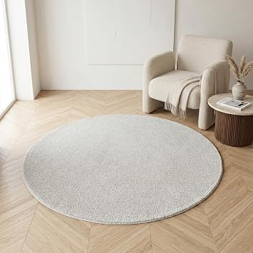 Nouhaus Grey Round Rug 4ft, Washable Soft Velvet Circle Rugs | Thick Cushion, Non Slip Backing, Modern Comfy Small Round Area Rugs for Chairs, Bedroom Living Room Home Office