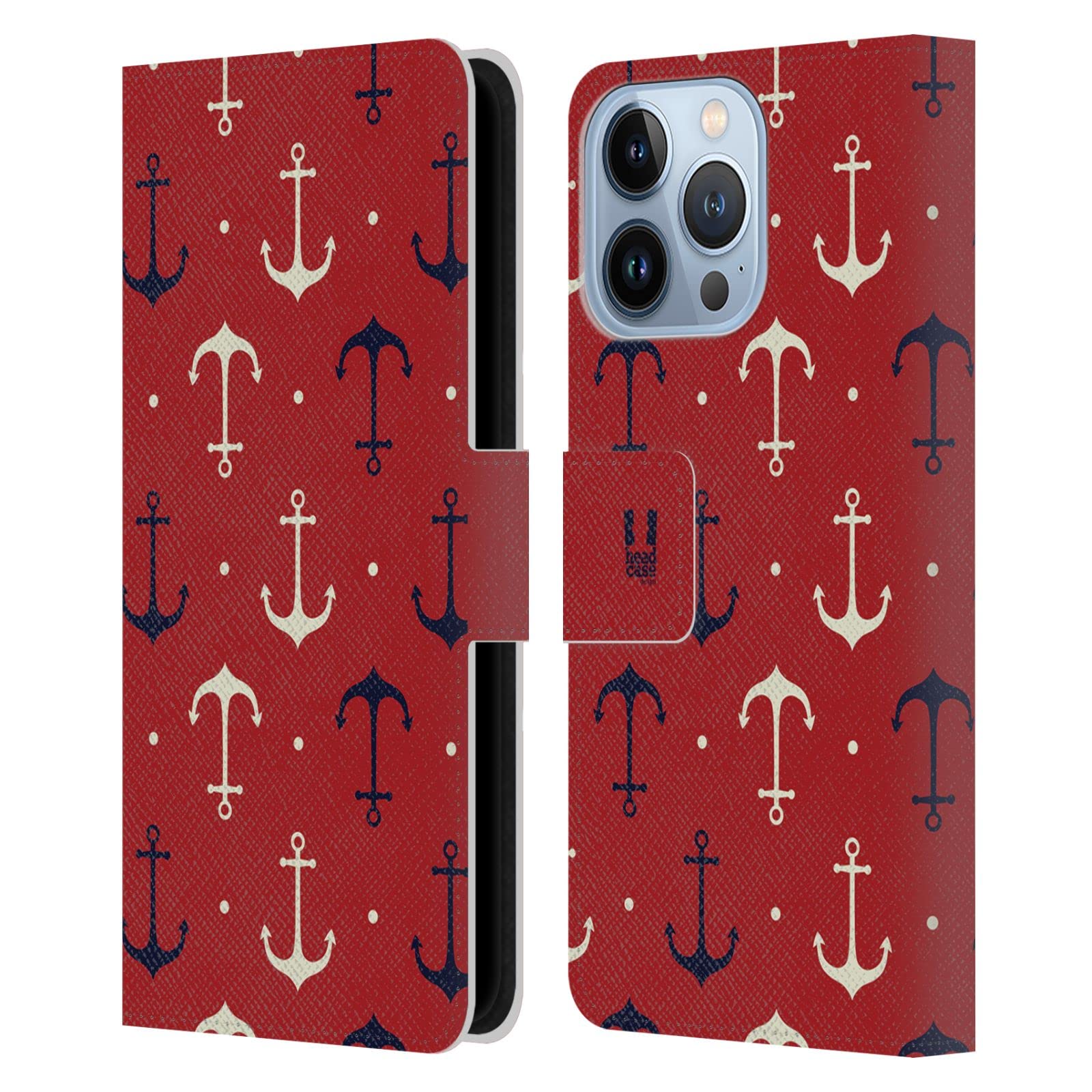 Carcasa de cuero tipo libro iPhone 13 Pro patrones marinos y tarjetero 7