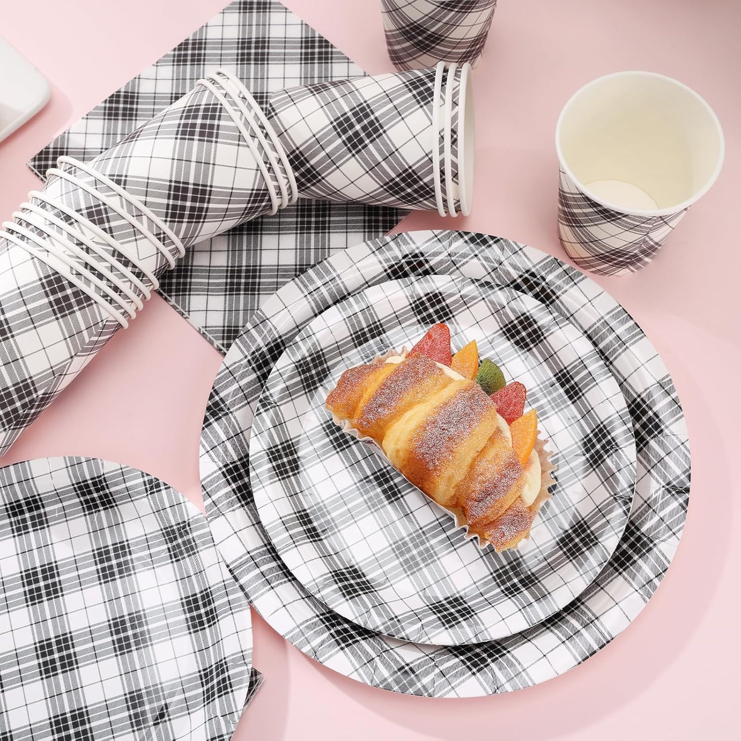 200pcs Black and White Paper Plates Graduation Plates and Napkins Party Supplies Black Dessert Plates for Graduation Party Decorations