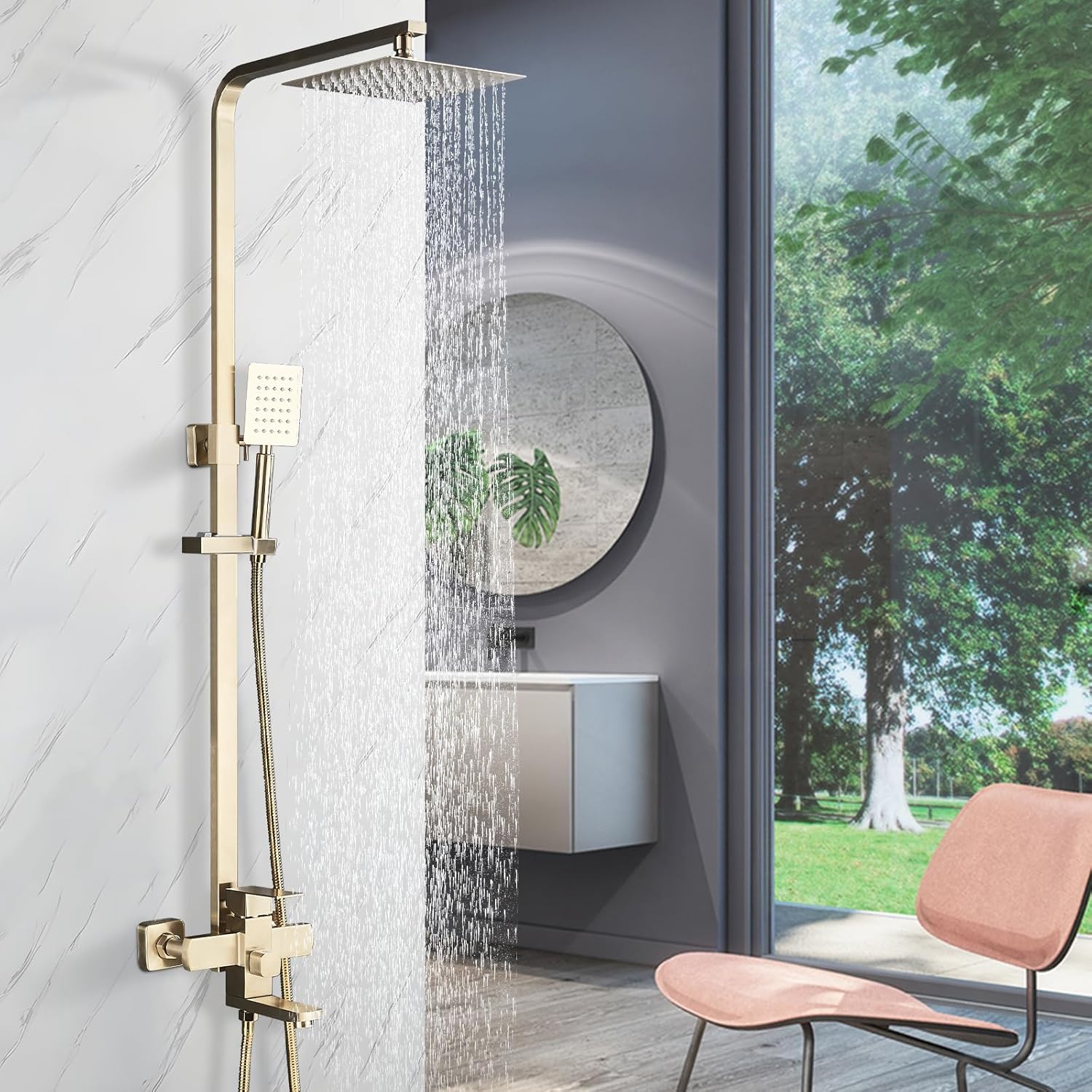 Columna de ducha Multifuncional color oro - Conjunto de ducha altura ajustable