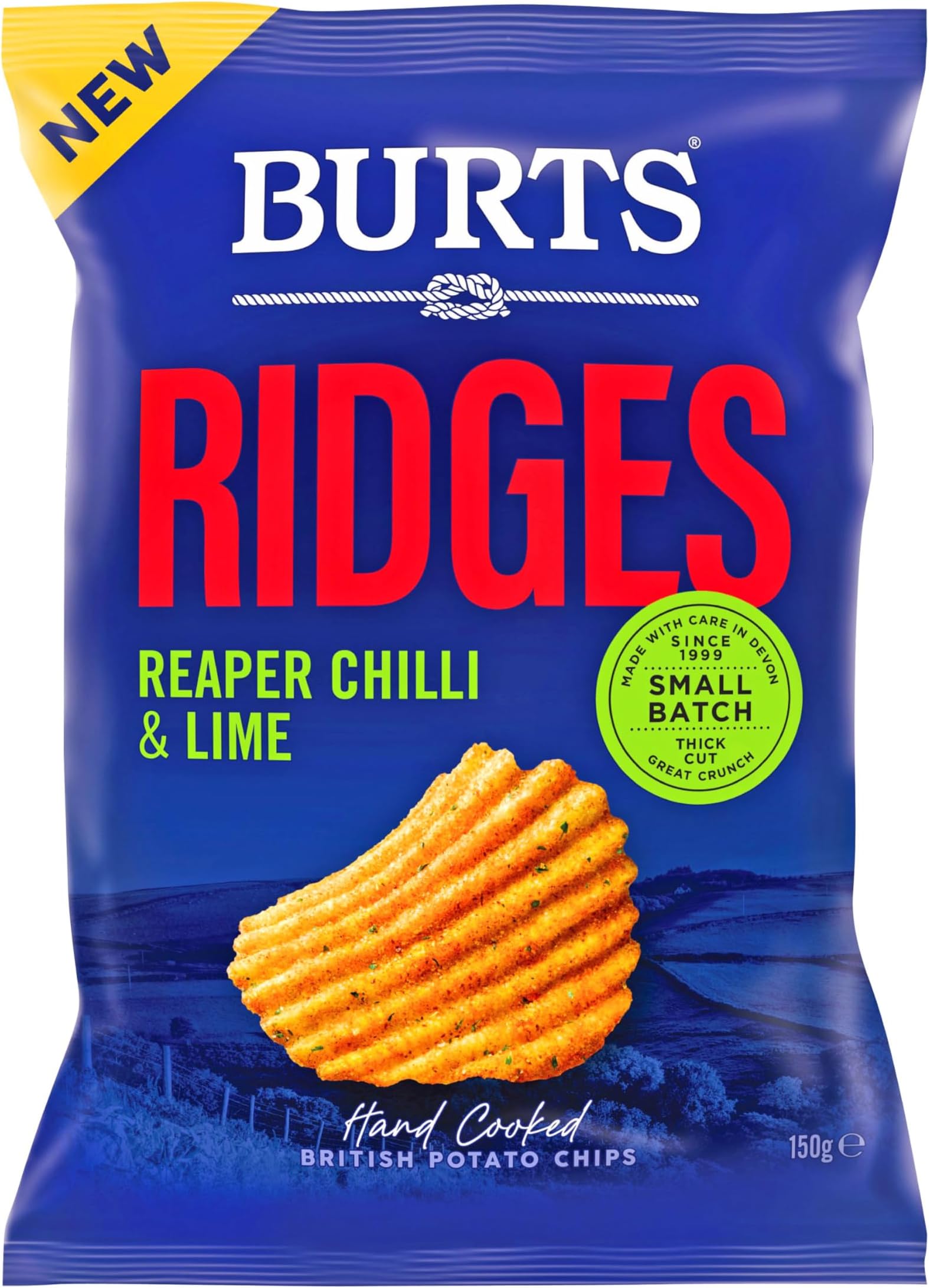 – Burts Ridges Hand Cooked British Potato Chips, Reaper Chilli & Lime 150g | Authentic British Potato Crisps | Gluten Free | Hand Cooked